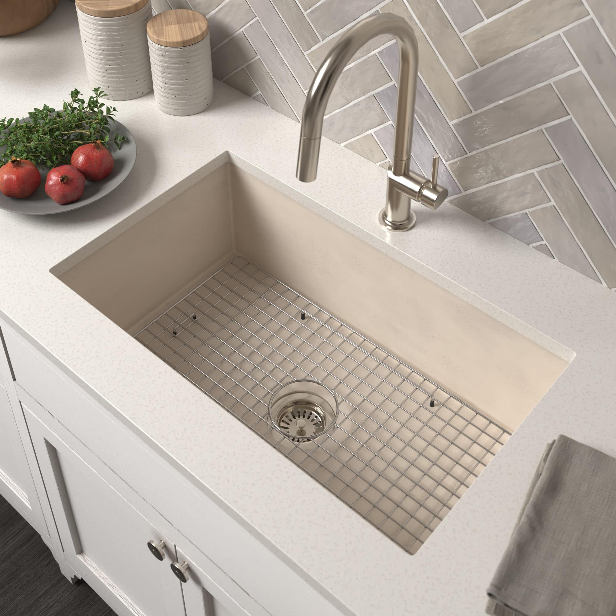 Native Trails Pacifica 30" Undermount NativeStone Concrete Kitchen Sink, Sand, NSK3019-D