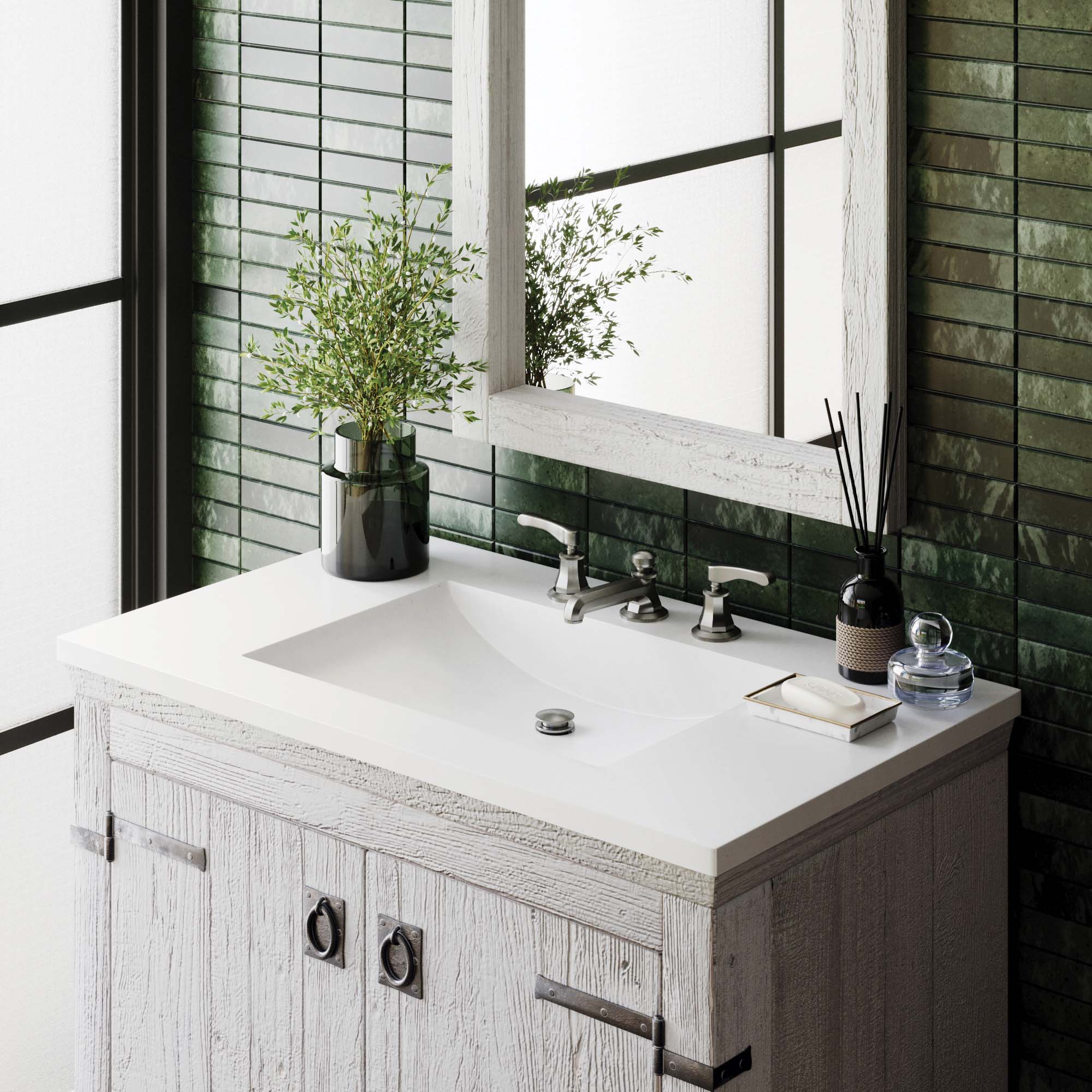 Native Trails 36" NativeStone Palomar Vanity Top with Integral Sink in Pearl - 8" Widespread Cutout, NSVNT36-P
