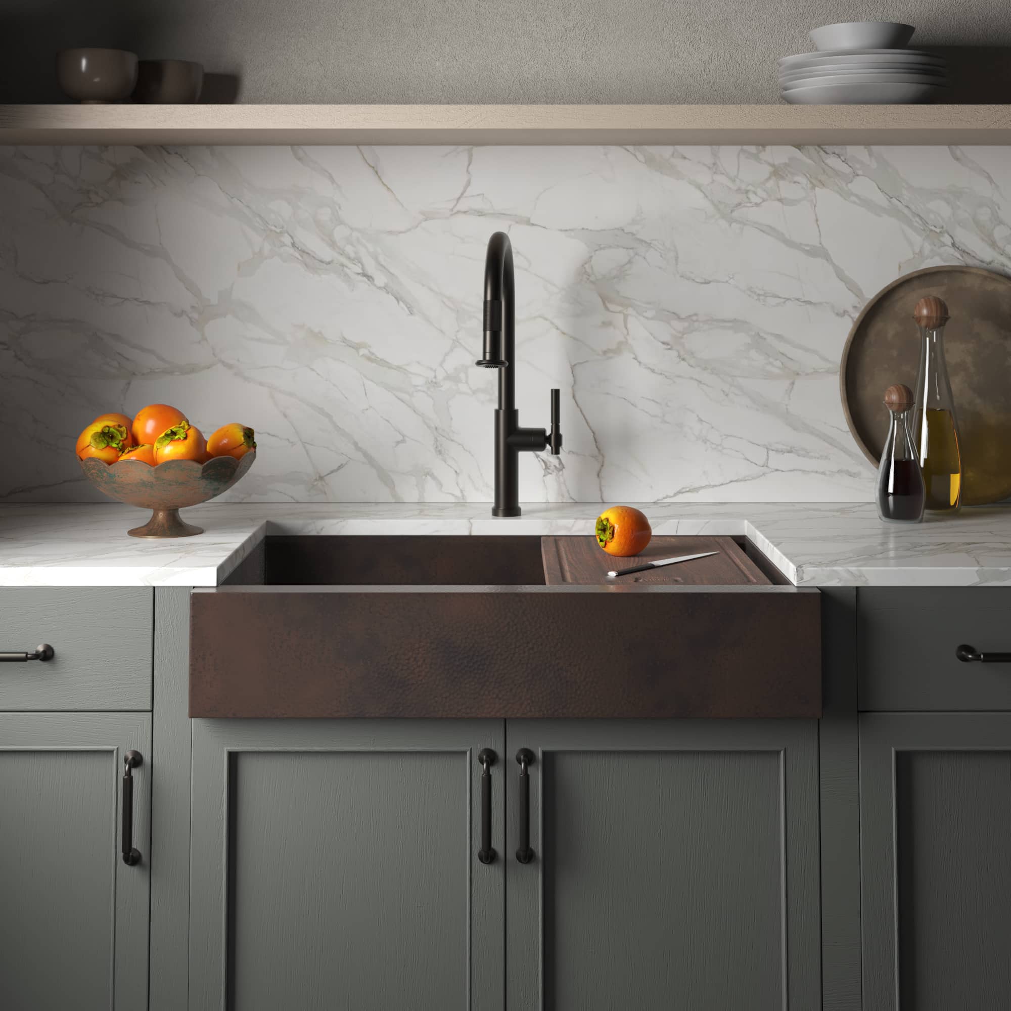 Native Trails Paragon Concierge 33" Copper Workstation Farmhouse Kitchen Sink, Antique Copper, CPKG291