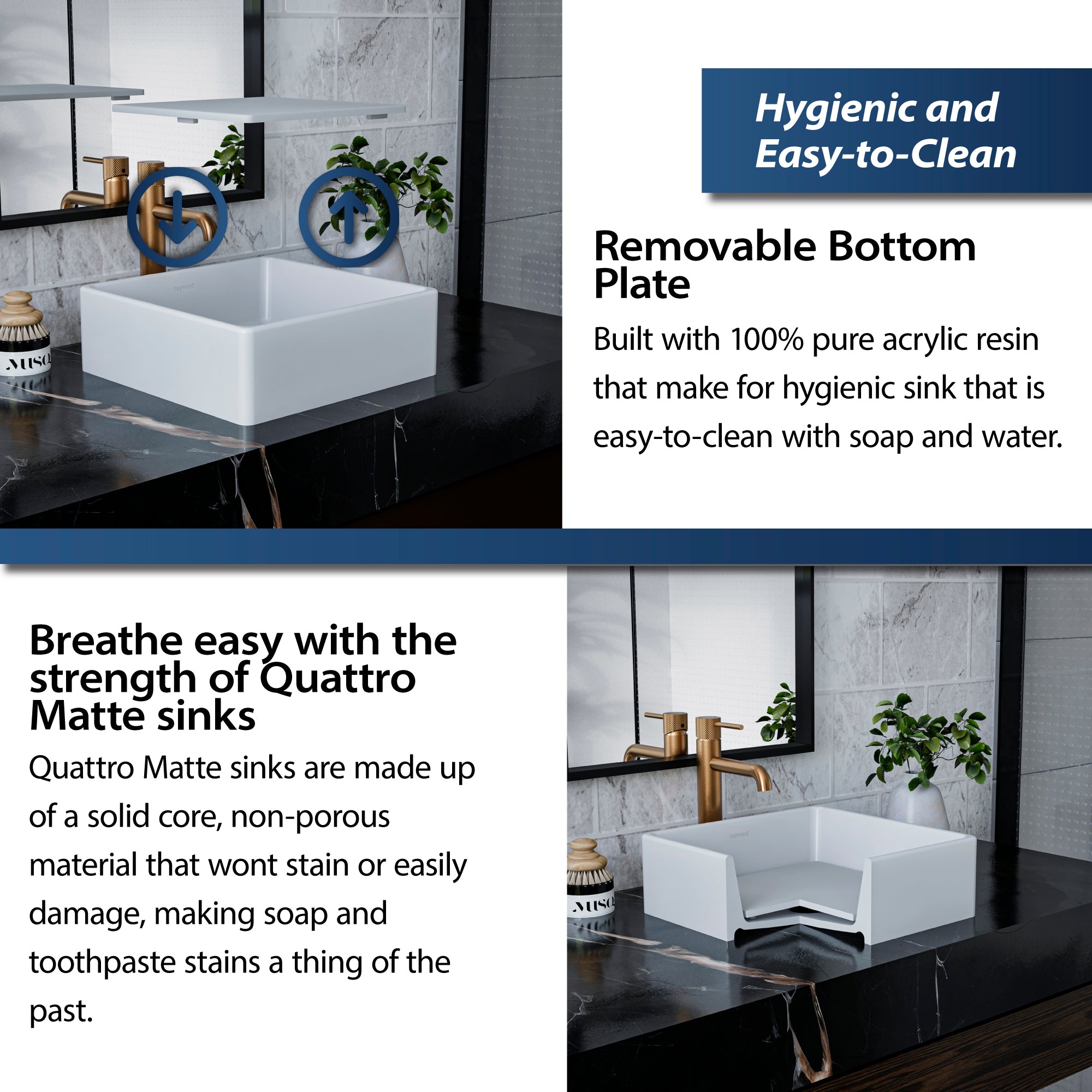Alternate Image for Karran Quattro 14.5" x 14.5" Square Vessel Acrylic Solid Surface ADA Bathroom Sink, White, QM175WH