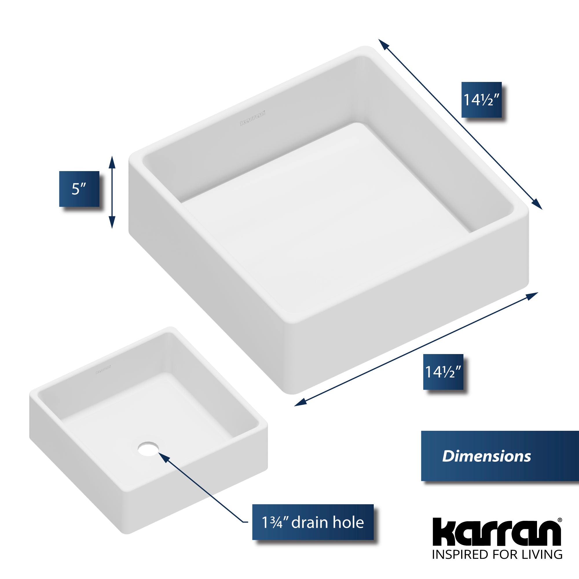 Alternate Image for Karran Quattro 14.5" x 14.5" Square Vessel Acrylic Solid Surface ADA Bathroom Sink, White, QM175WH