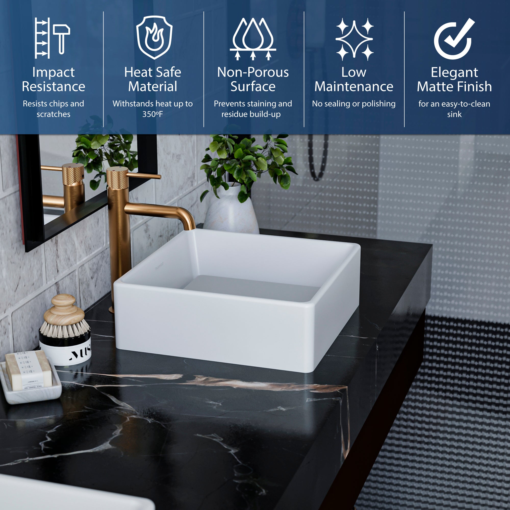 Alternate Image for Karran Quattro 14.5" x 14.5" Square Vessel Acrylic Solid Surface ADA Bathroom Sink, White, QM175WH