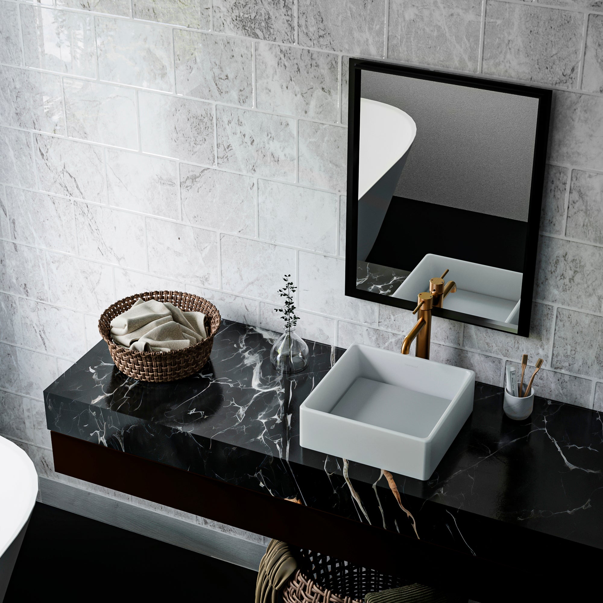 Alternate Image for Karran Quattro 14.5" x 14.5" Square Vessel Acrylic Solid Surface ADA Bathroom Sink, White, QM175WH