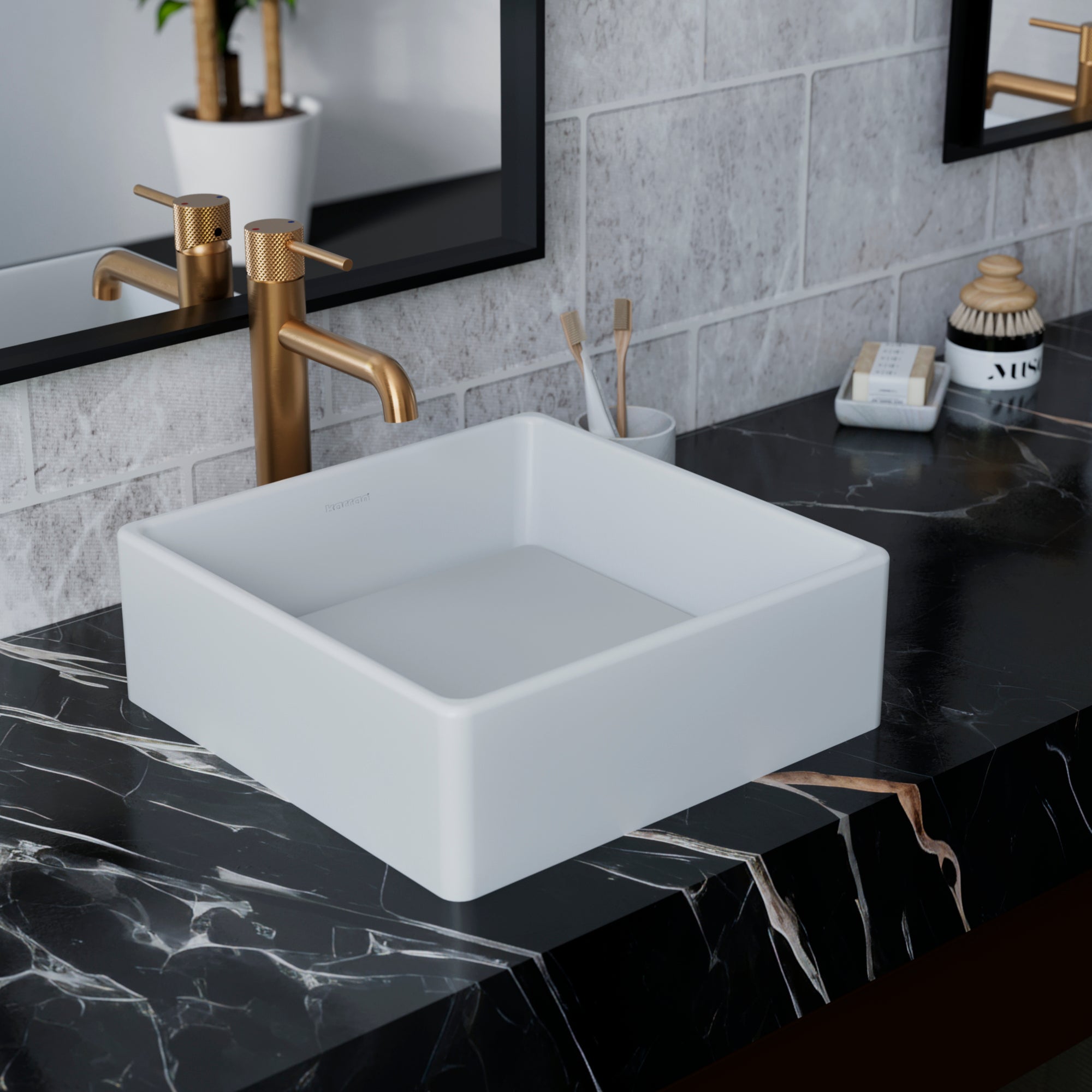 Alternate Image for Karran Quattro 14.5" x 14.5" Square Vessel Acrylic Solid Surface ADA Bathroom Sink, White, QM175WH