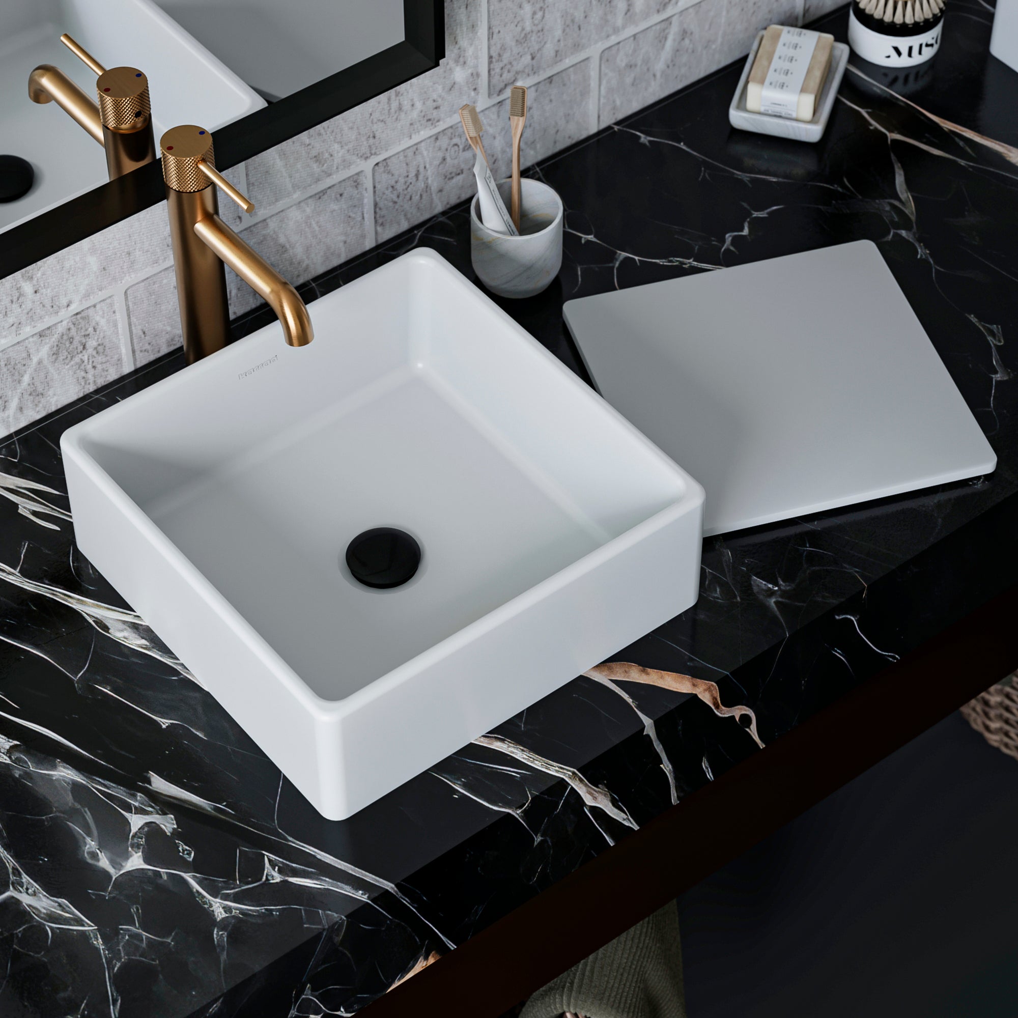 Alternate Image for Karran Quattro 14.5" x 14.5" Square Vessel Acrylic Solid Surface ADA Bathroom Sink, White, QM175WH