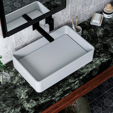 Karran Quattro 13.75" x 21.25" Rectangular Vessel Acrylic Solid Surface ADA Bathroom Sink, White, QM177WH