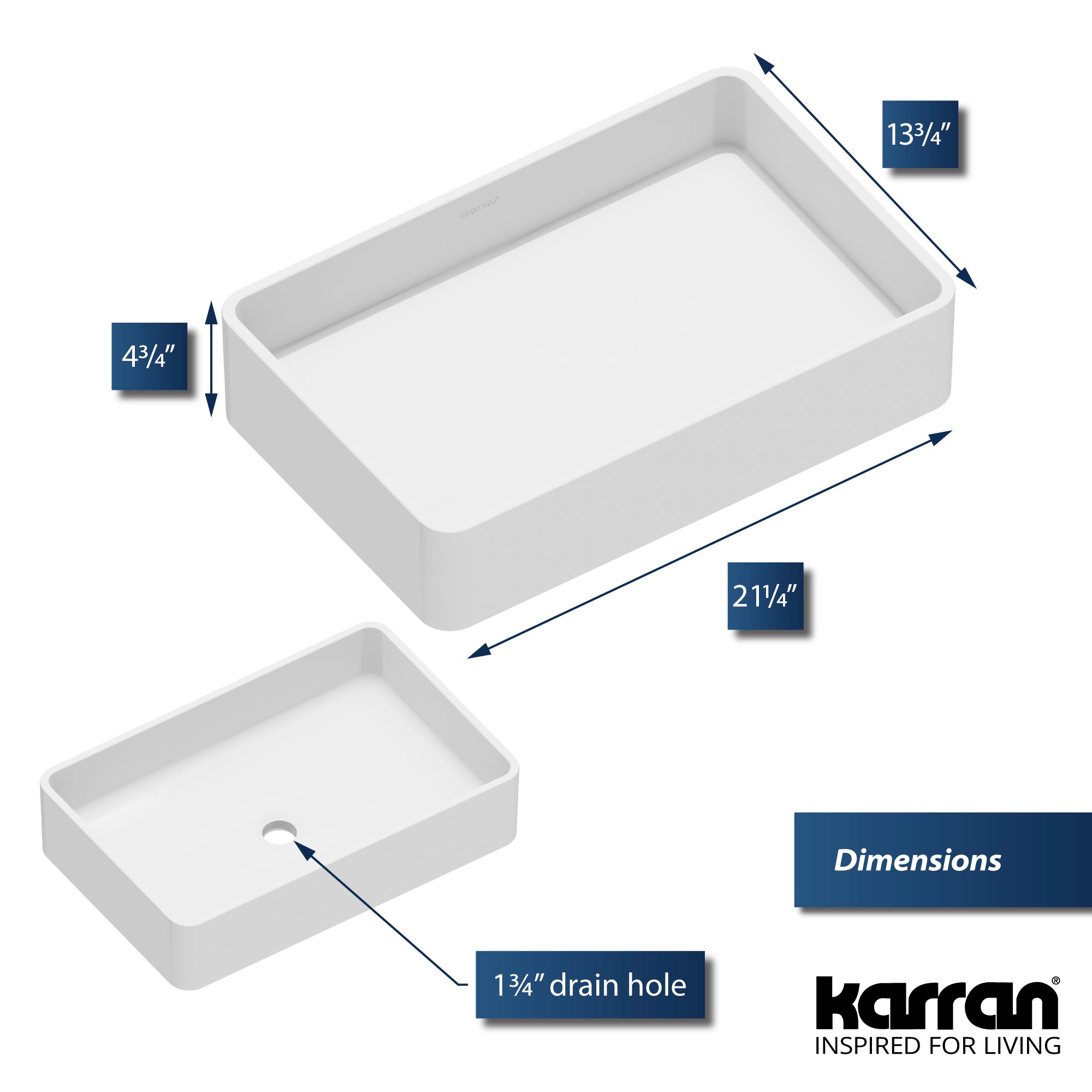 Alternate Image for Karran Quattro 13.75" x 21.25" Rectangular Vessel Acrylic Solid Surface ADA Bathroom Sink, White, QM177WH