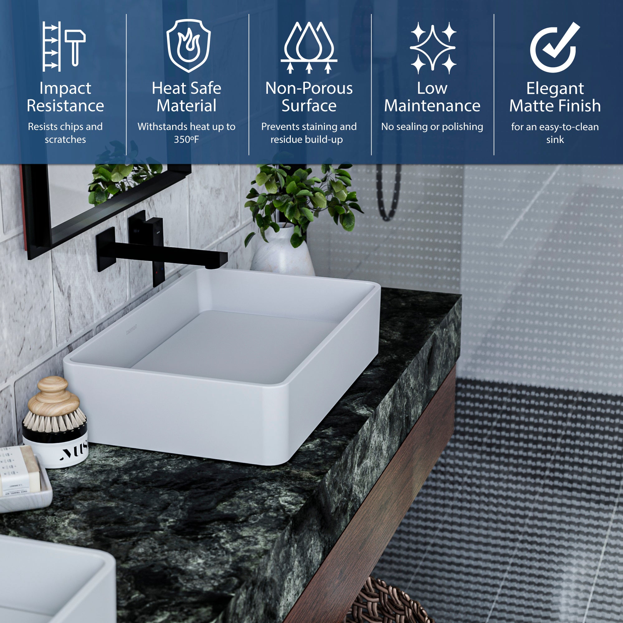 Alternate Image for Karran Quattro 13.75" x 21.25" Rectangular Vessel Acrylic Solid Surface ADA Bathroom Sink, White, QM177WH