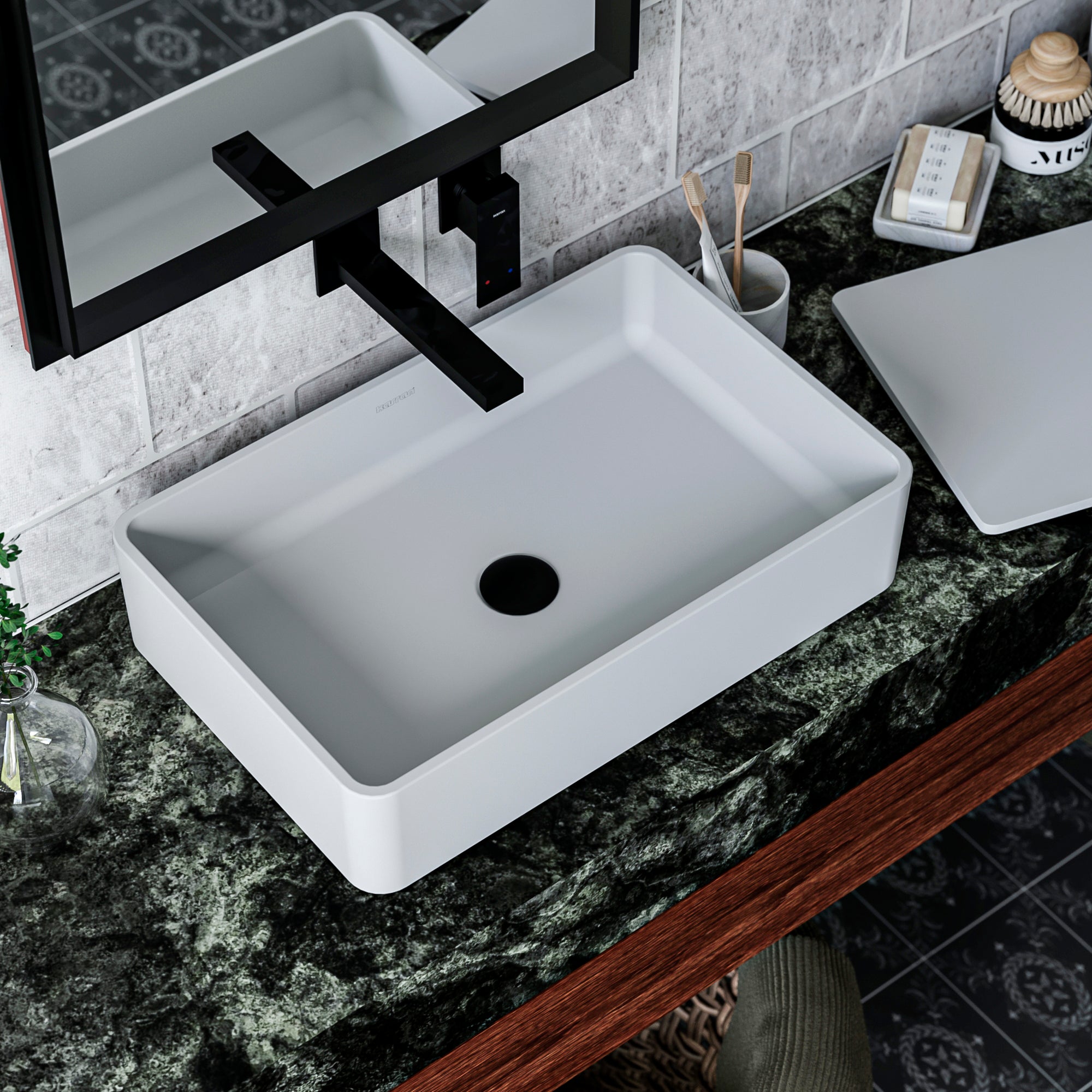 Alternate Image for Karran Quattro 13.75" x 21.25" Rectangular Vessel Acrylic Solid Surface ADA Bathroom Sink, White, QM177WH