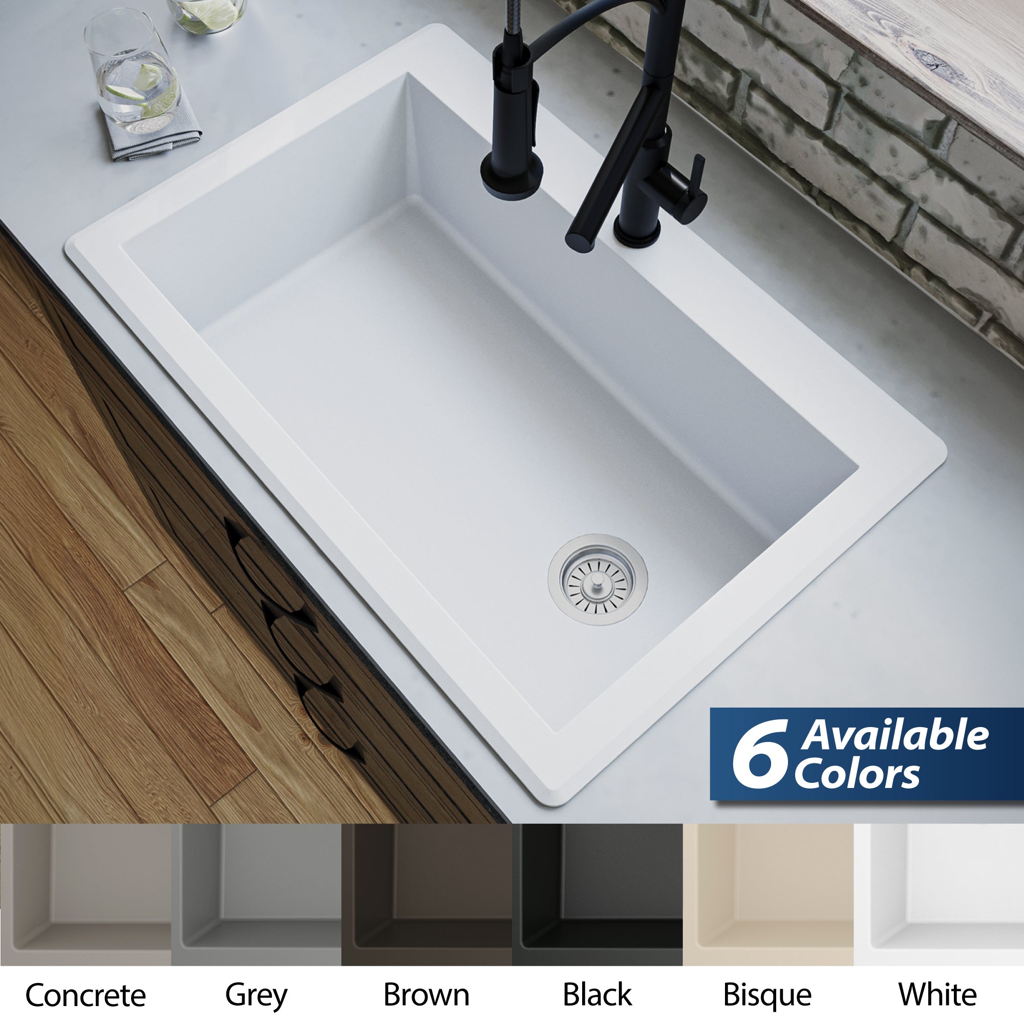 Alternate Image for Karran 33" Drop In/Topmount Quartz Composite Kitchen Sink, White, QT-670-WH