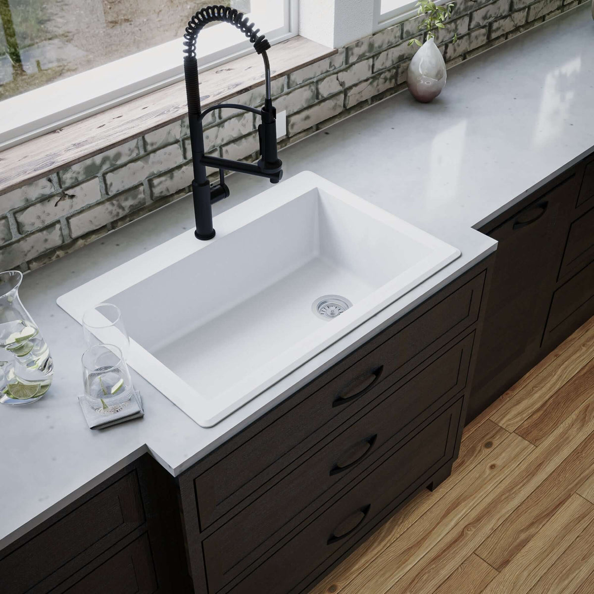 Alternate Image for Karran 33" Drop In/Topmount Quartz Composite Kitchen Sink, White, QT-670-WH