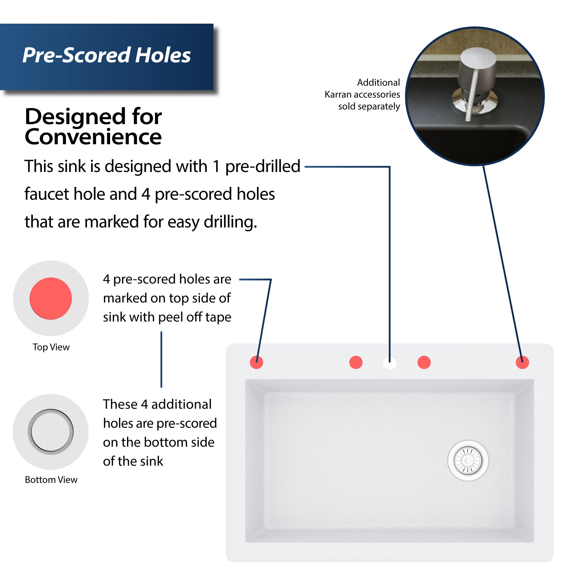 Alternate Image for Karran 33" Drop In/Topmount Quartz Composite Kitchen Sink, White, QT-670-WH