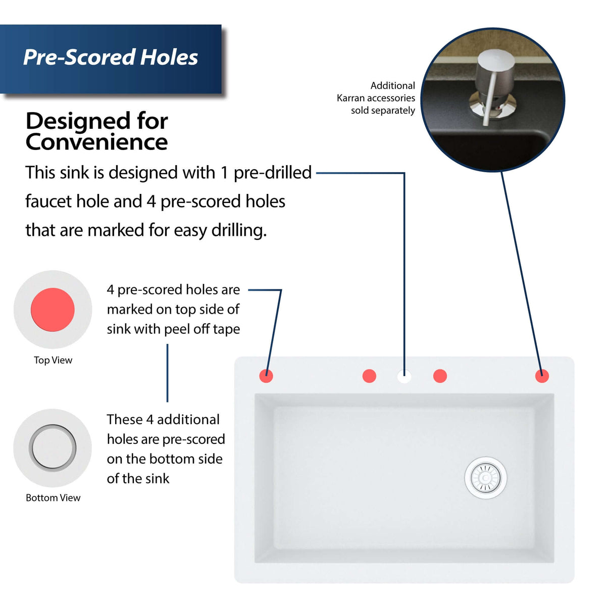 Alternate Image for Karran 33" Drop In/Topmount Quartz Composite Kitchen Sink, White, QT-670-WH