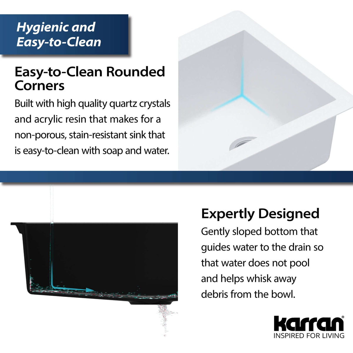 Alternate Image for Karran 33" Drop In/Topmount Quartz Composite Kitchen Sink, White, QT-670-WH