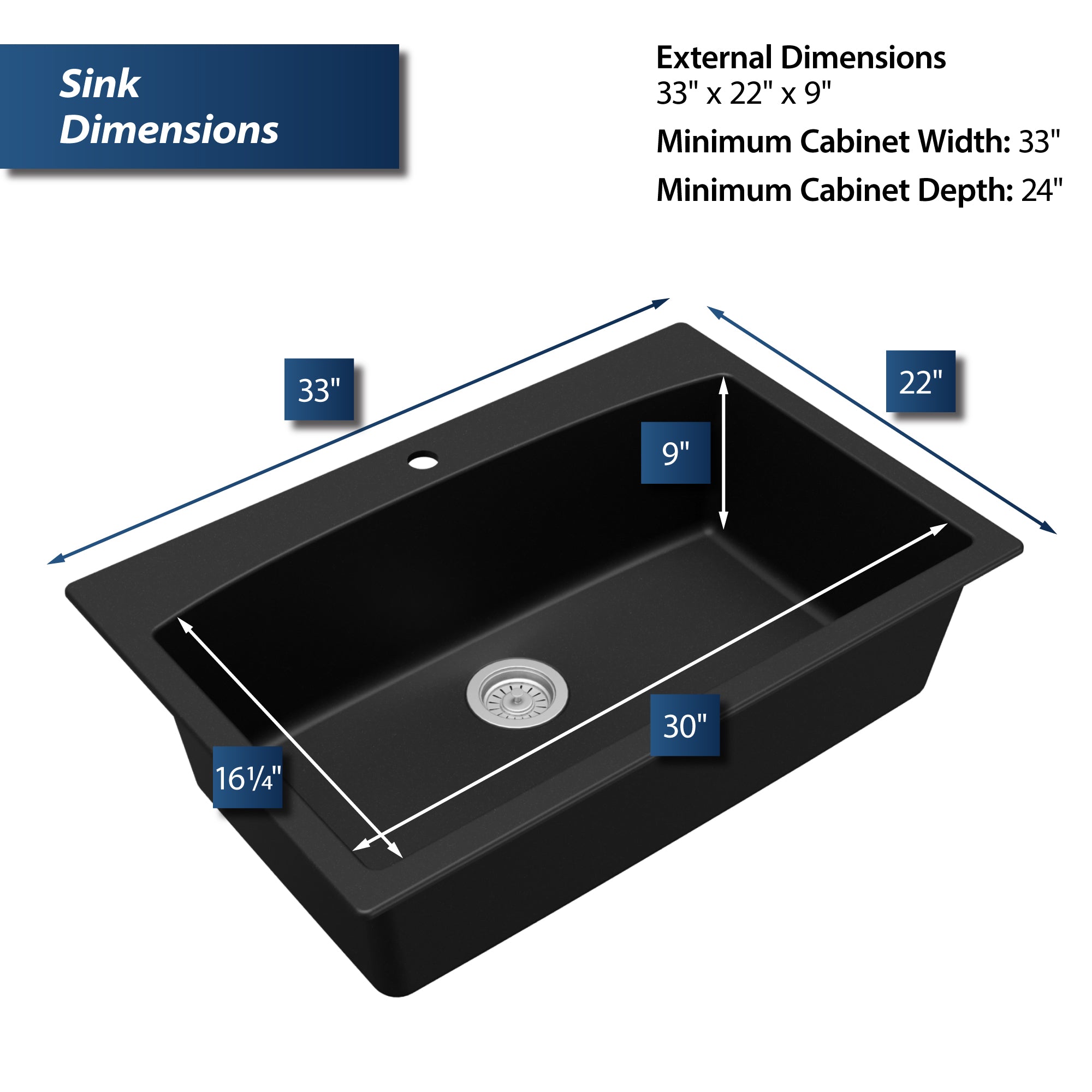 Alternate Image for Karran 33" Drop In/Topmount Quartz Composite Kitchen Sink, Black, QT-712-BL