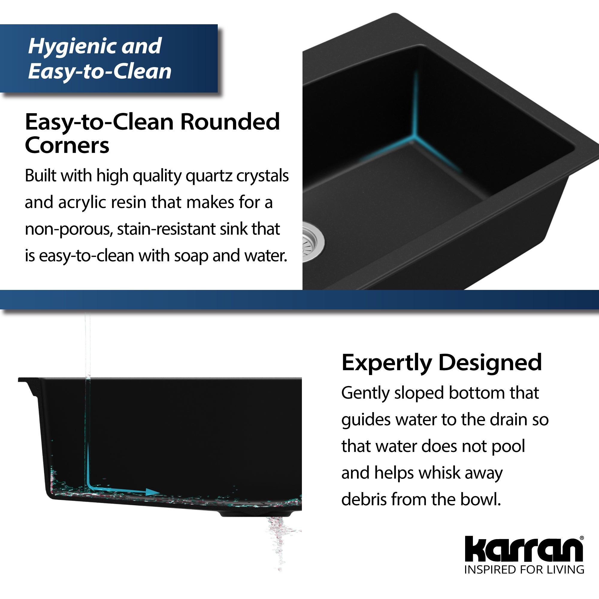 Alternate Image for Karran 33" Drop In/Topmount Quartz Composite Kitchen Sink, Black, QT-712-BL