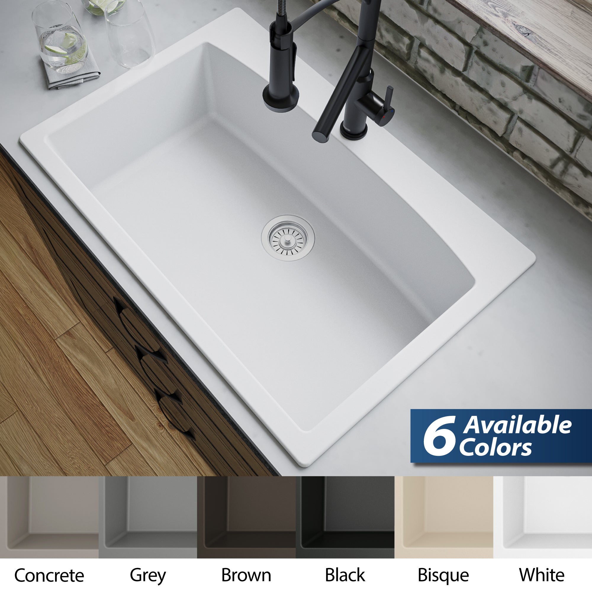 Alternate Image for Karran 33" Drop In/Topmount Quartz Composite Kitchen Sink, White, QT-712-WH