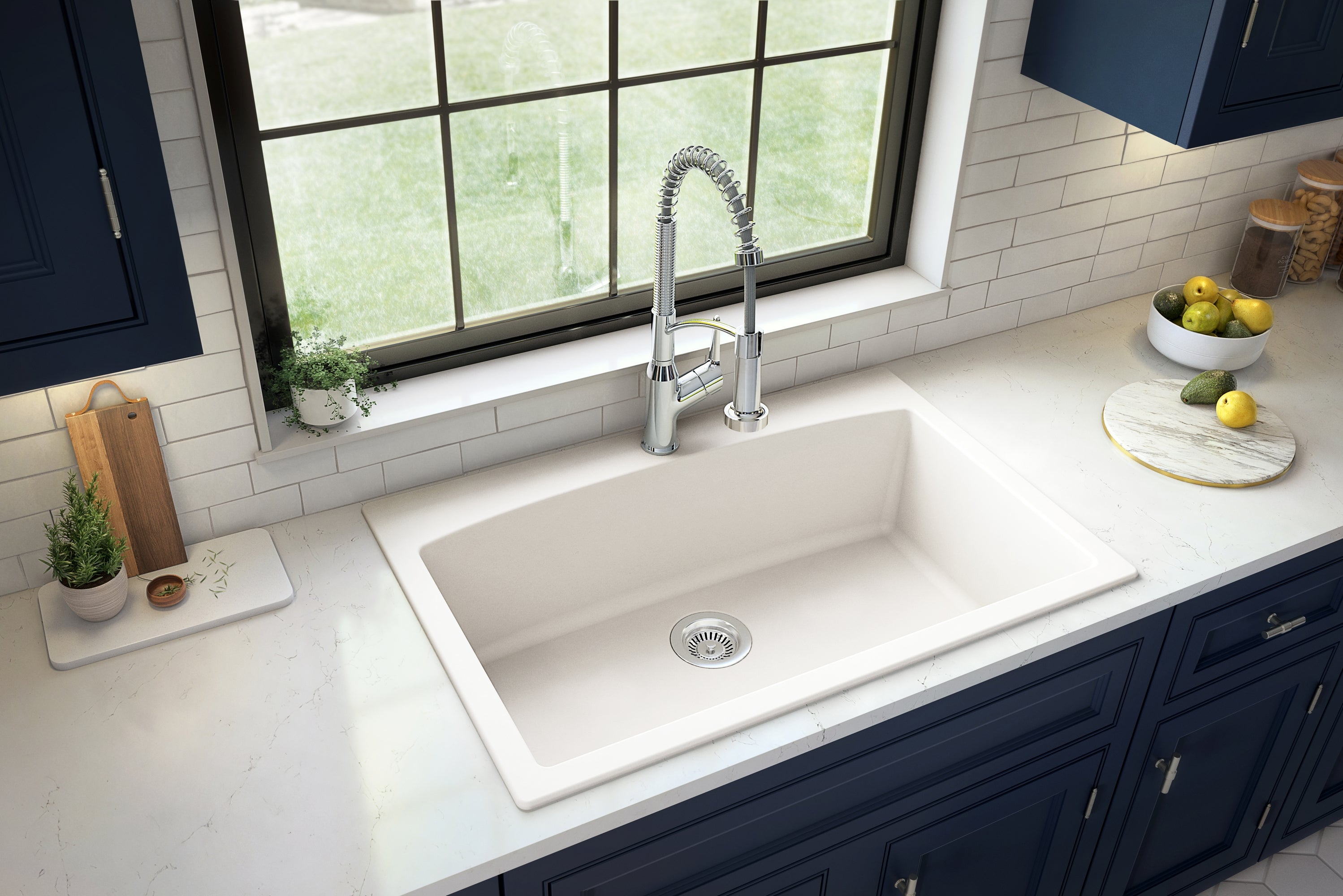 Alternate Image for Karran 33" Drop In/Topmount Quartz Composite Kitchen Sink, White, QT-712-WH