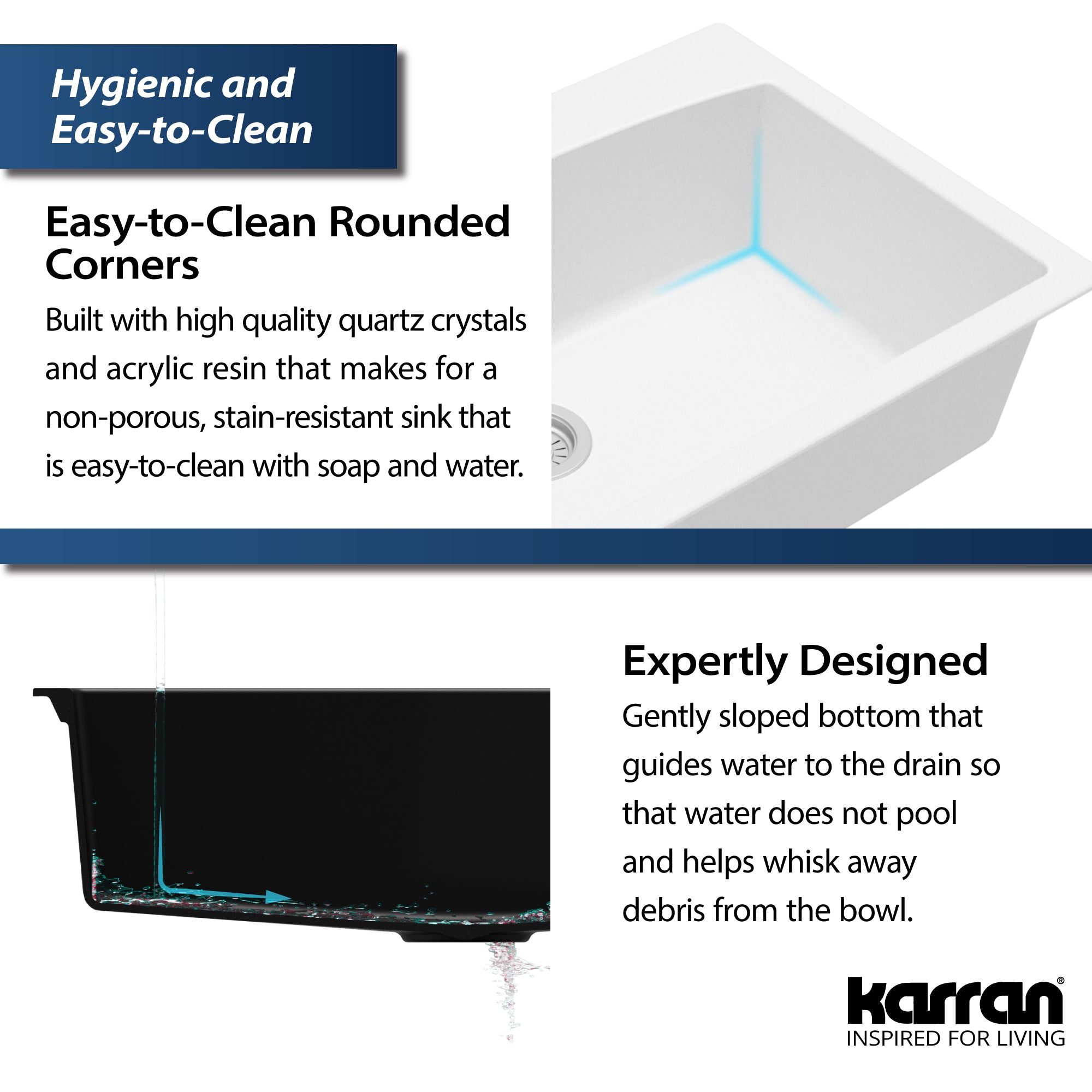Alternate Image for Karran 33" Drop In/Topmount Quartz Composite Kitchen Sink, White, QT-712-WH