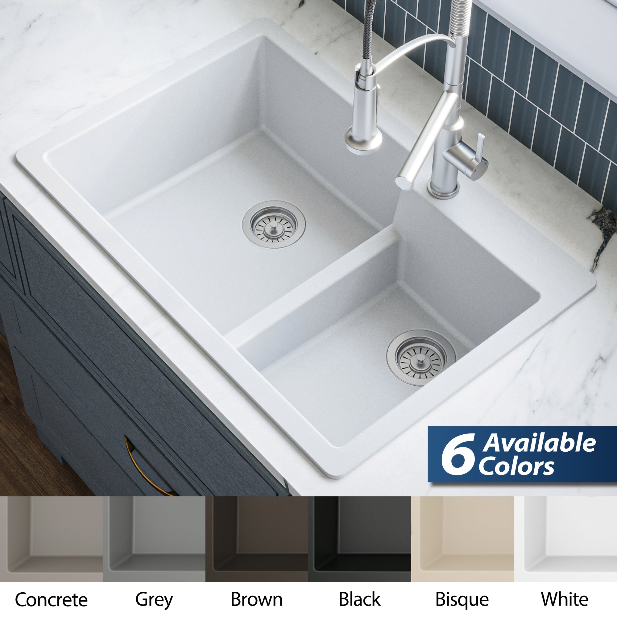 Alternate Image for Karran 33" Drop In/Topmount Quartz Composite Kitchen Sink, 60/40 Double Bowl, White, QT-811-WH