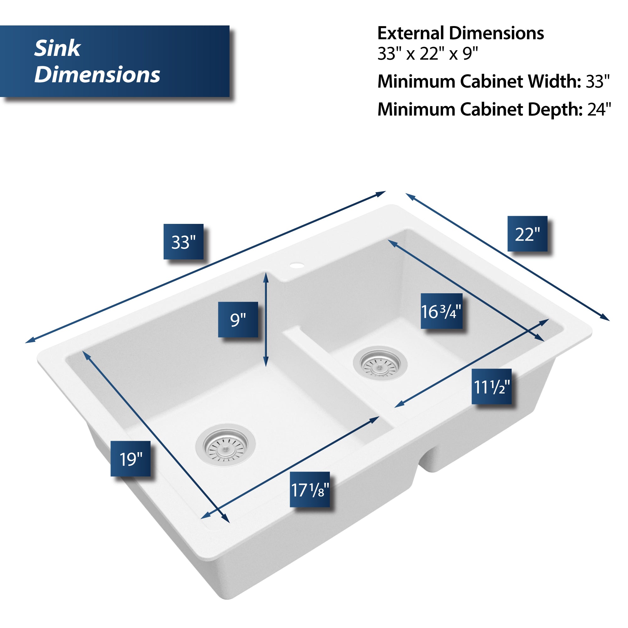 Alternate Image for Karran 33" Drop In/Topmount Quartz Composite Kitchen Sink, 60/40 Double Bowl, White, QT-811-WH