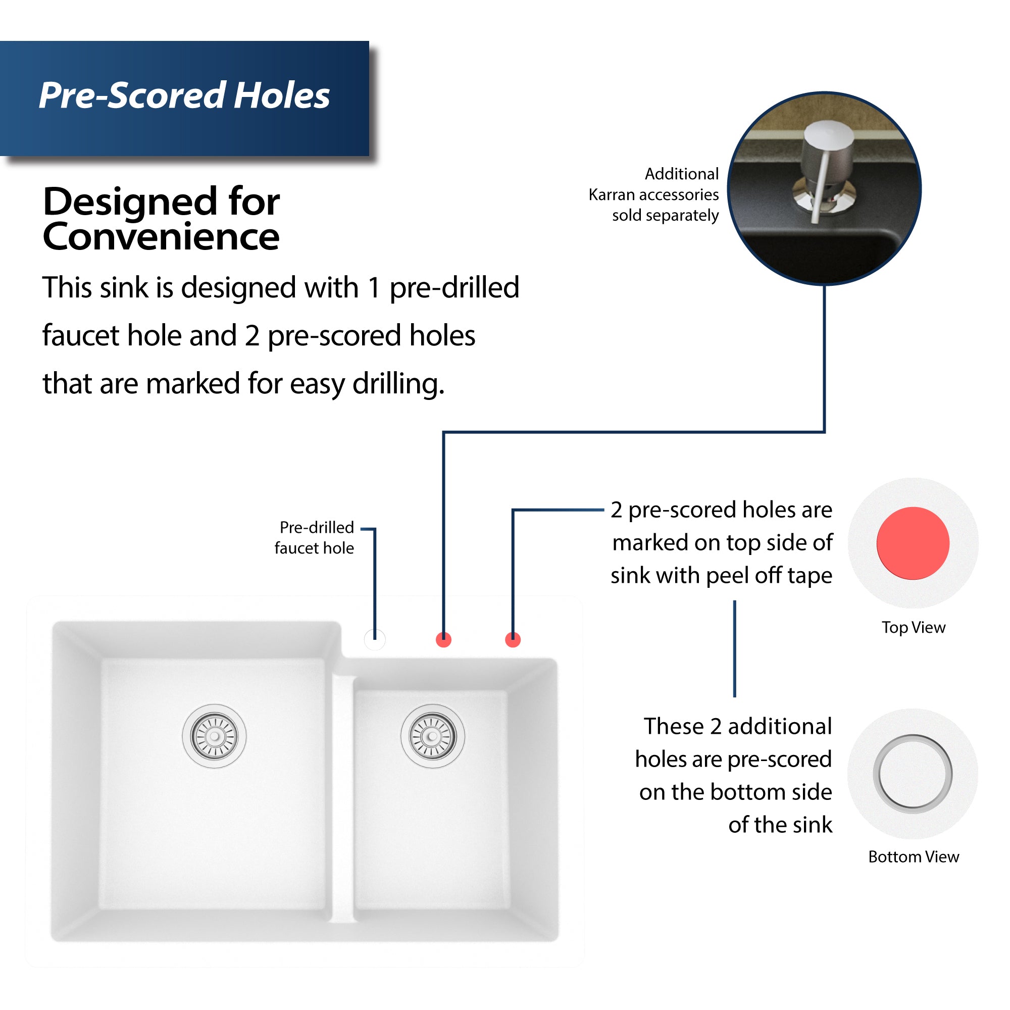 Alternate Image for Karran 33" Drop In/Topmount Quartz Composite Kitchen Sink, 60/40 Double Bowl, White, QT-811-WH