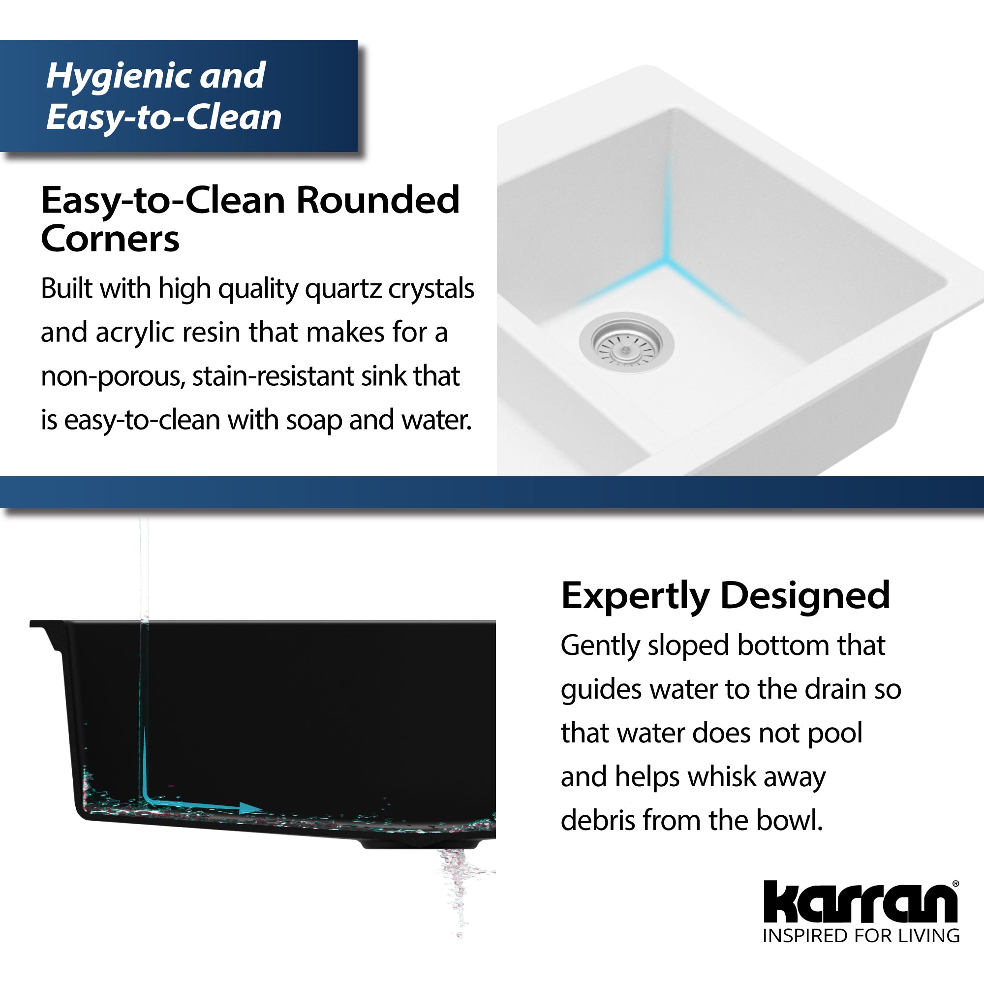 Alternate Image for Karran 33" Drop In/Topmount Quartz Composite Kitchen Sink, 60/40 Double Bowl, White, QT-811-WH