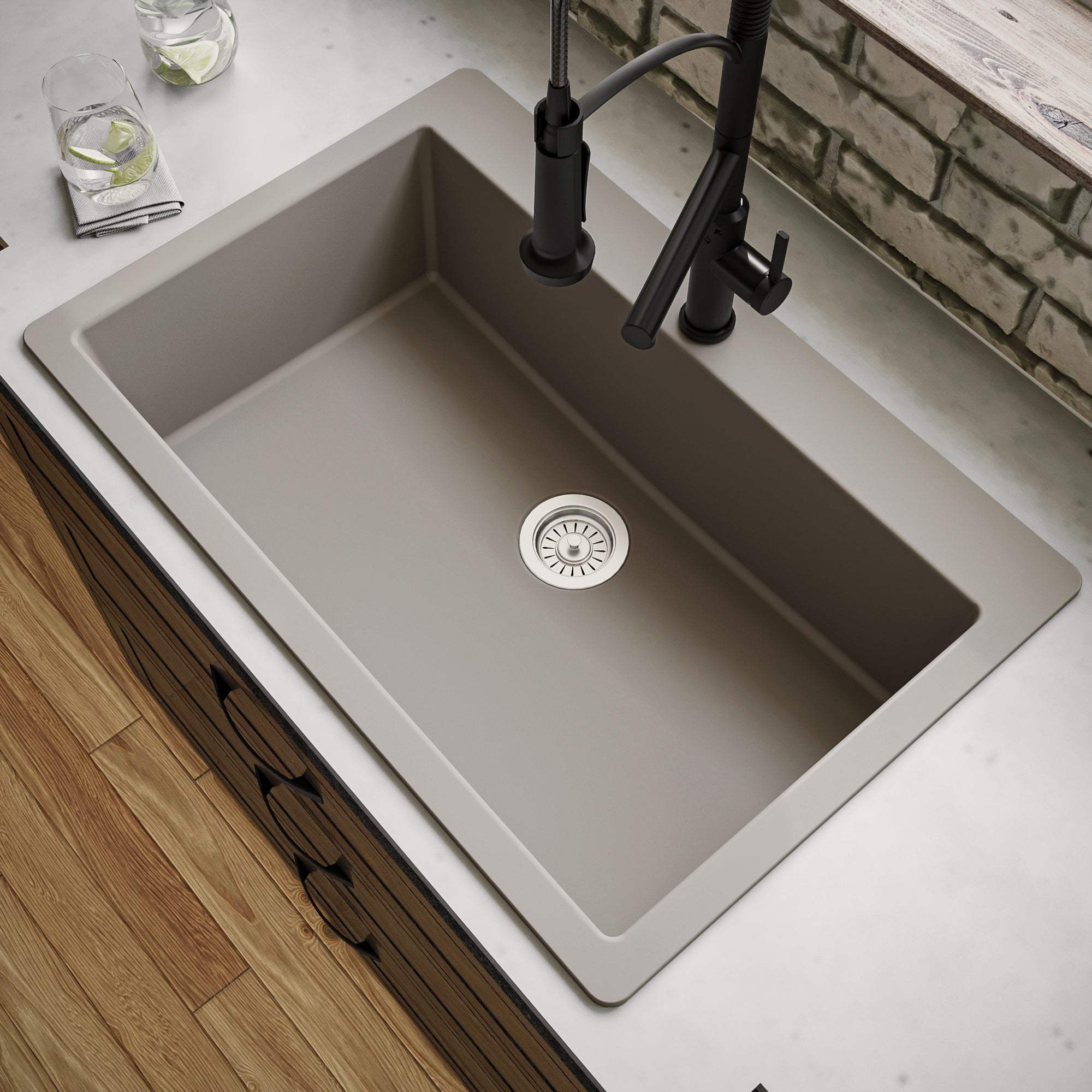 Alternate Image for Karran 33" Drop In/Topmount Quartz Composite Kitchen Sink, Concrete, QT-812-CN
