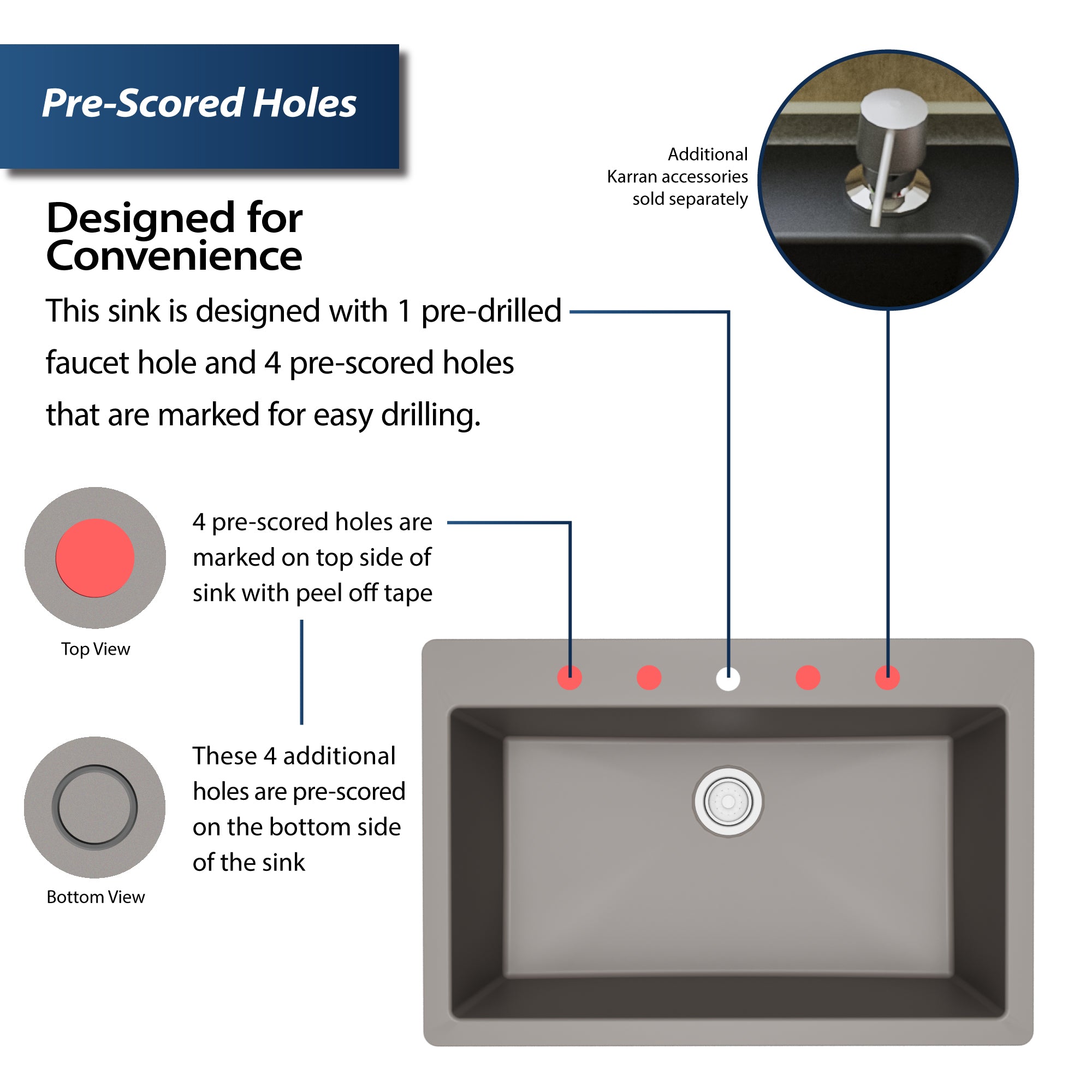 Alternate Image for Karran 33" Drop In/Topmount Quartz Composite Kitchen Sink, Concrete, QT-812-CN