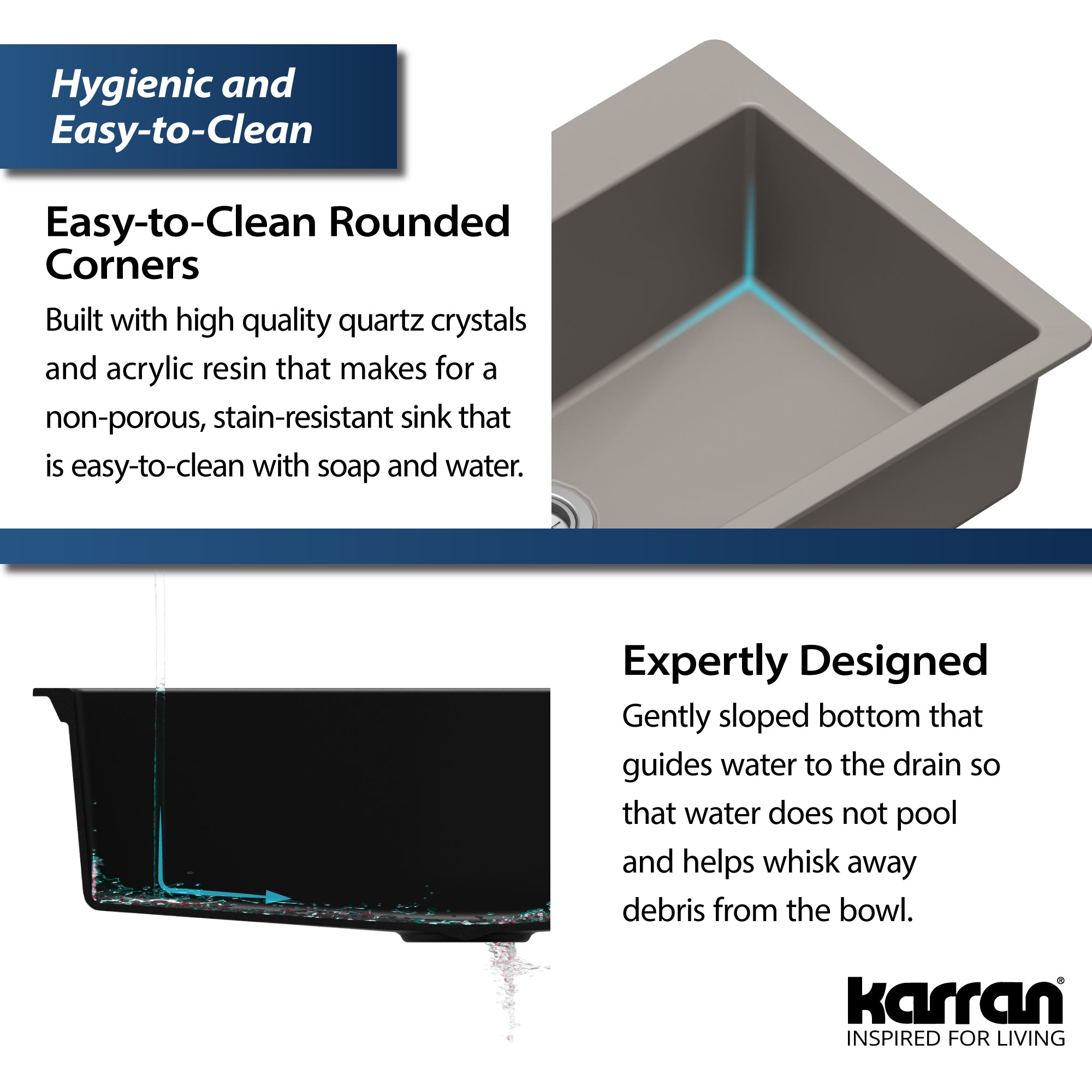 Alternate Image for Karran 33" Drop In/Topmount Quartz Composite Kitchen Sink, Concrete, QT-812-CN