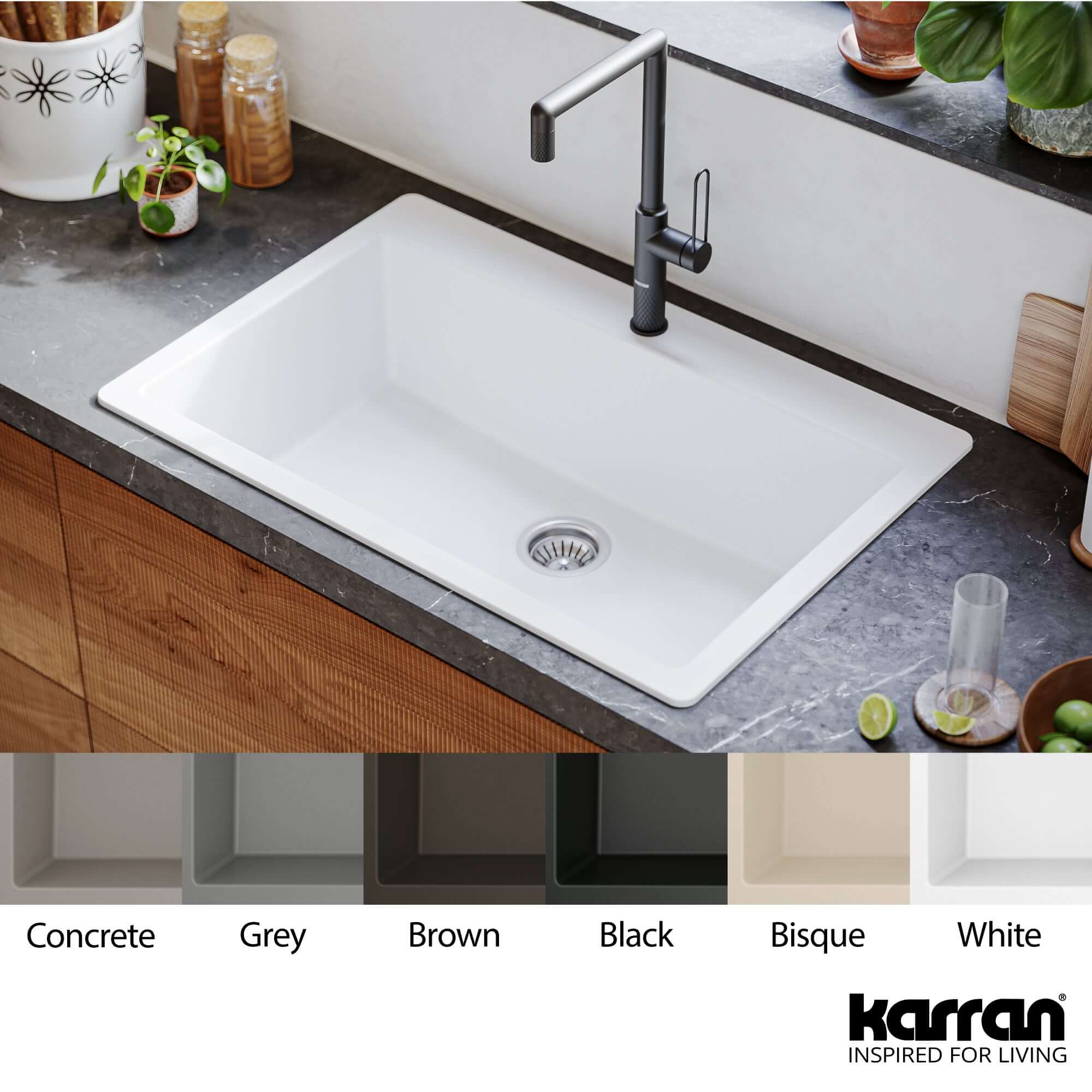 Alternate Image for Karran 33" Drop In/Topmount Quartz Composite Kitchen Sink, White, QT-812-WH