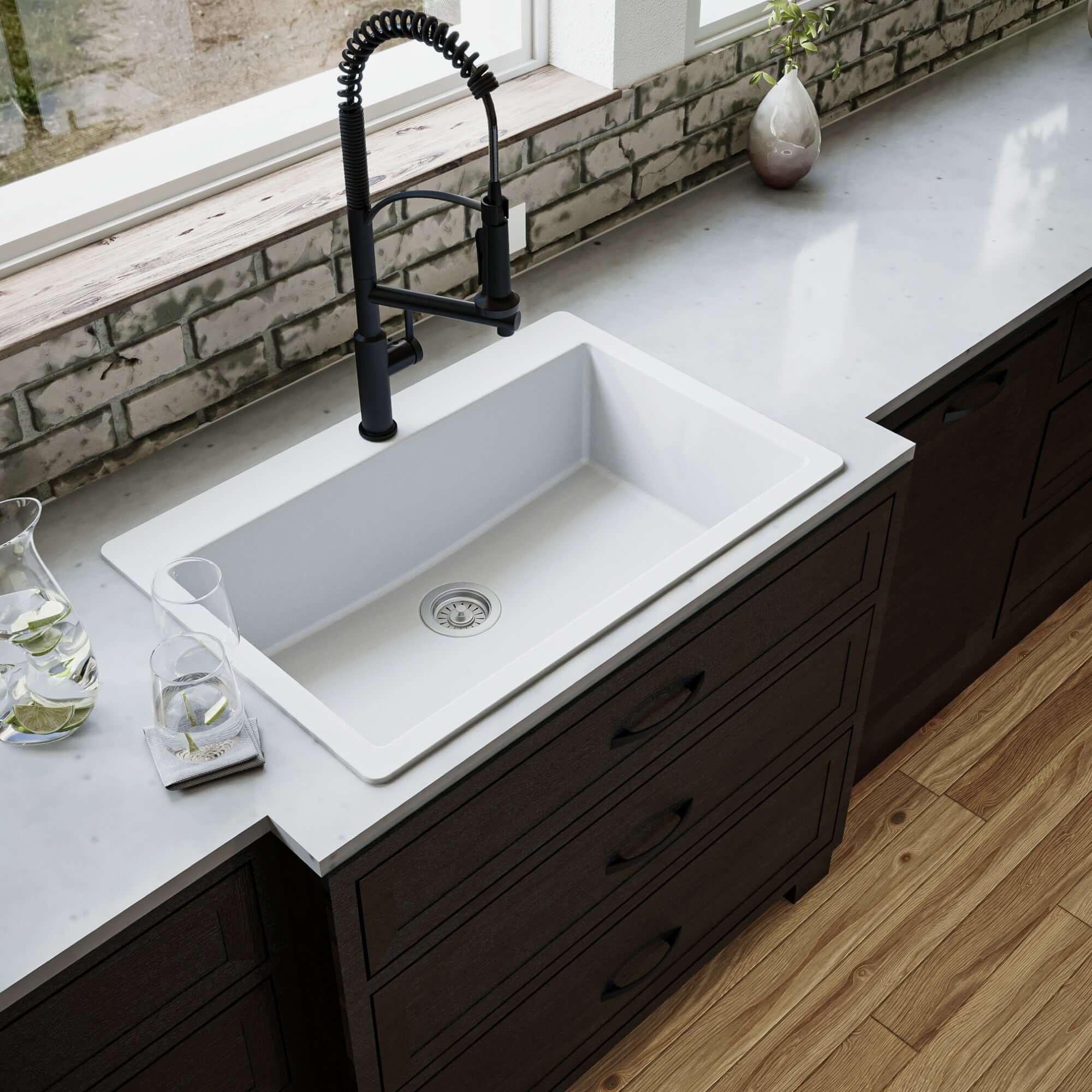 Alternate Image for Karran 33" Drop In/Topmount Quartz Composite Kitchen Sink, White, QT-812-WH