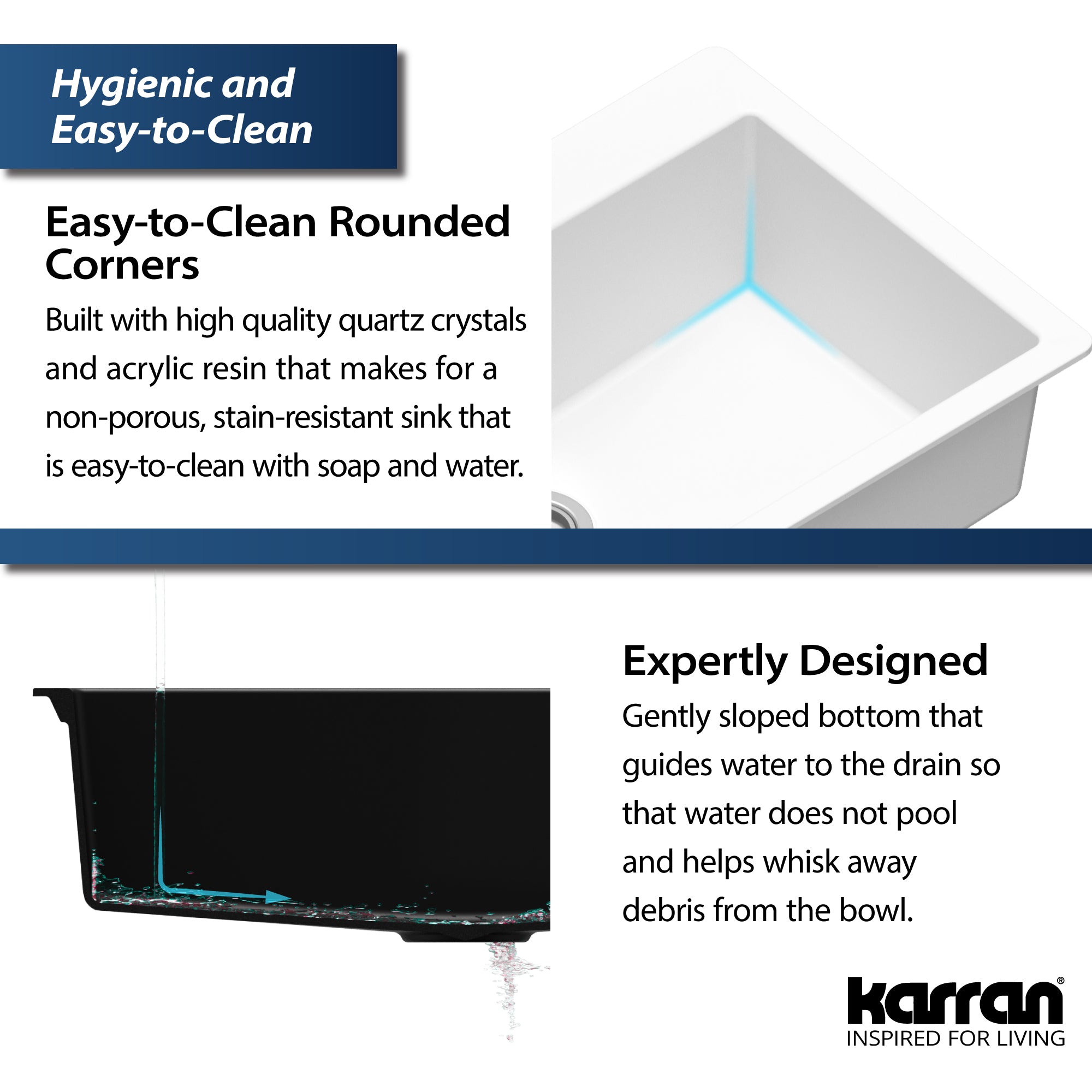 Alternate Image for Karran 33" Drop In/Topmount Quartz Composite Kitchen Sink, White, QT-812-WH