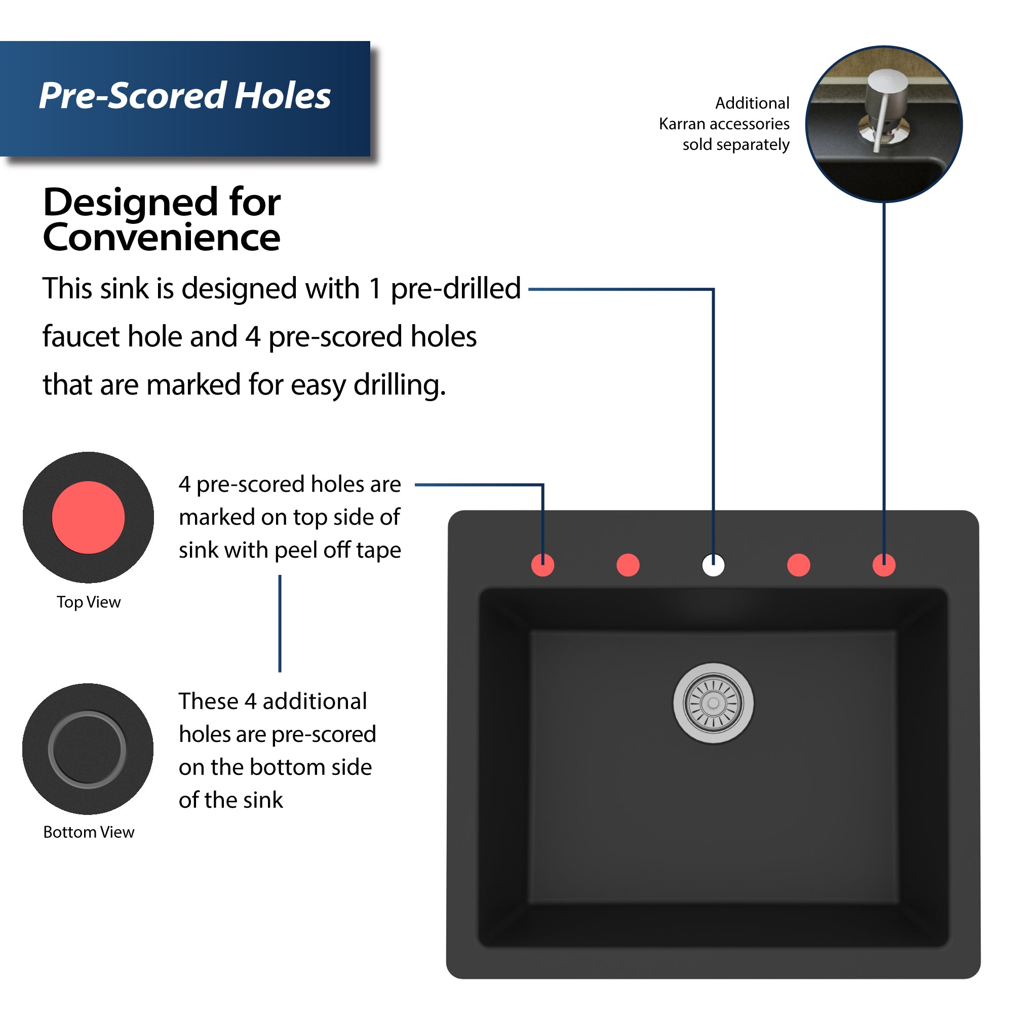 Alternate Image for Karran 25" Drop In/Topmount Quartz Composite Kitchen Sink, Black, QT-820-BL