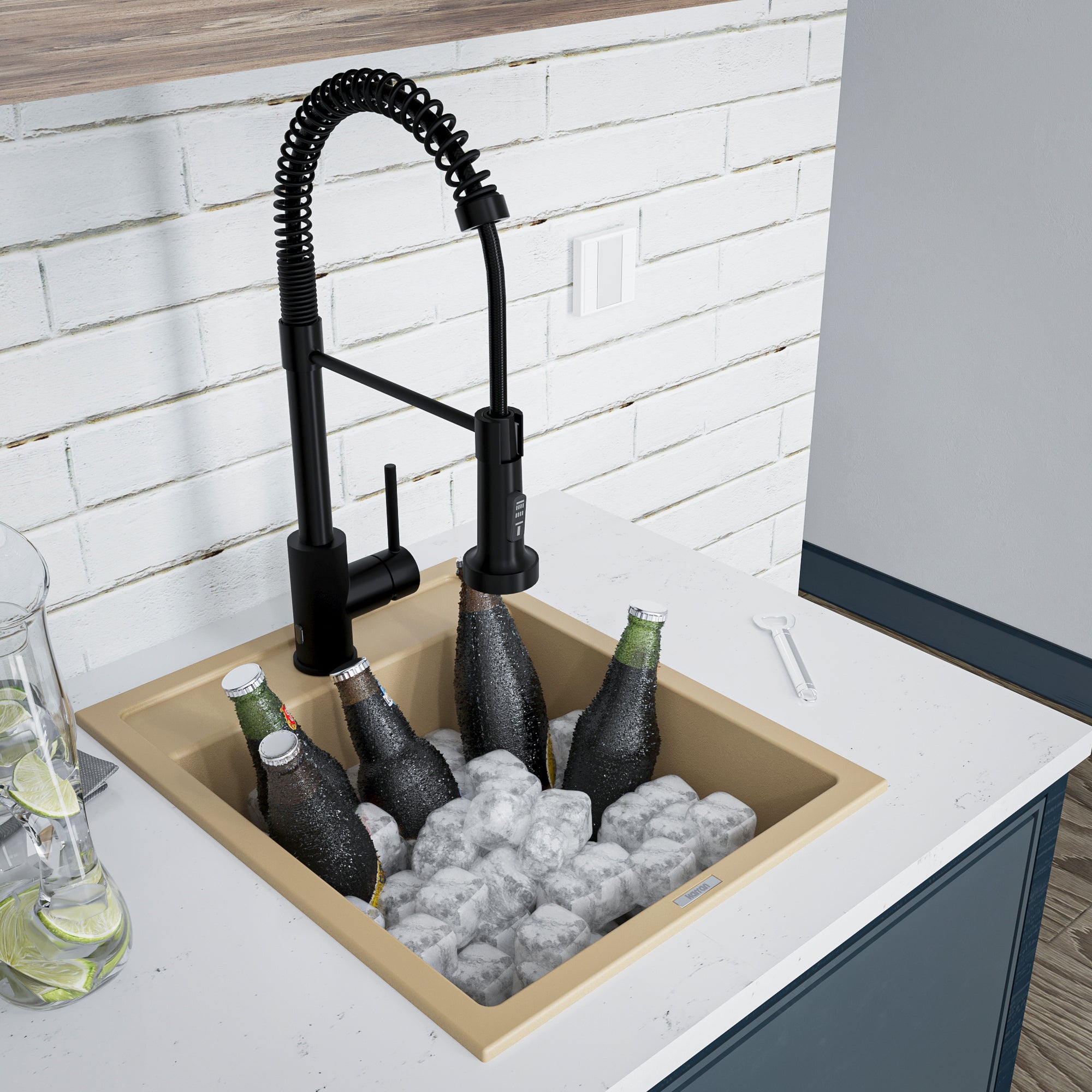 Alternate Image for Karran 16" Drop In/Topmount Quartz Composite Kitchen Sink, Bisque, QT-825-BI