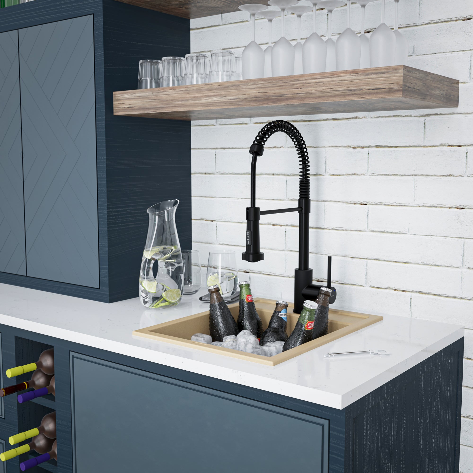 Alternate Image for Karran 16" Drop In/Topmount Quartz Composite Kitchen Sink, Bisque, QT-825-BI