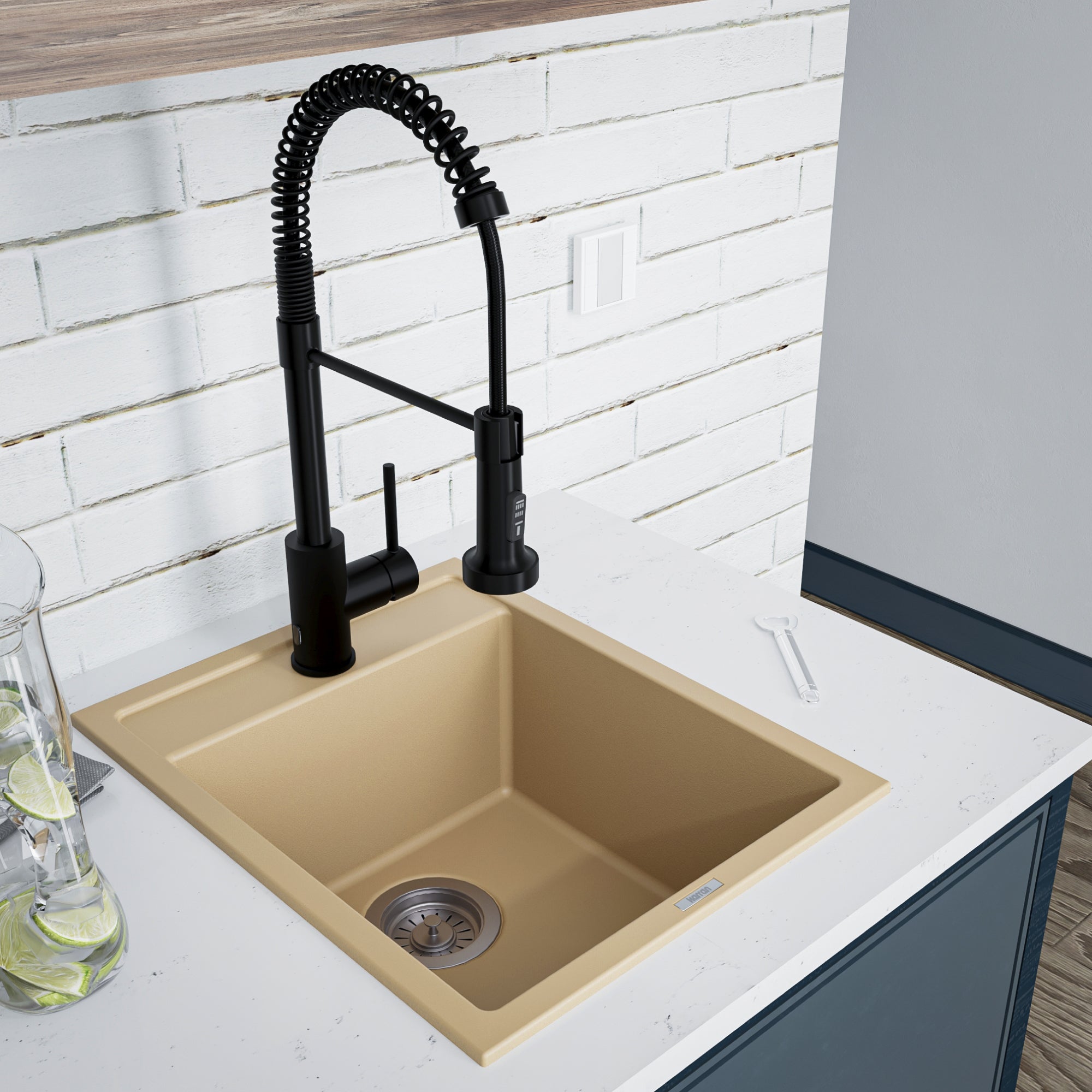 Alternate Image for Karran 16" Drop In/Topmount Quartz Composite Kitchen Sink, Bisque, QT-825-BI