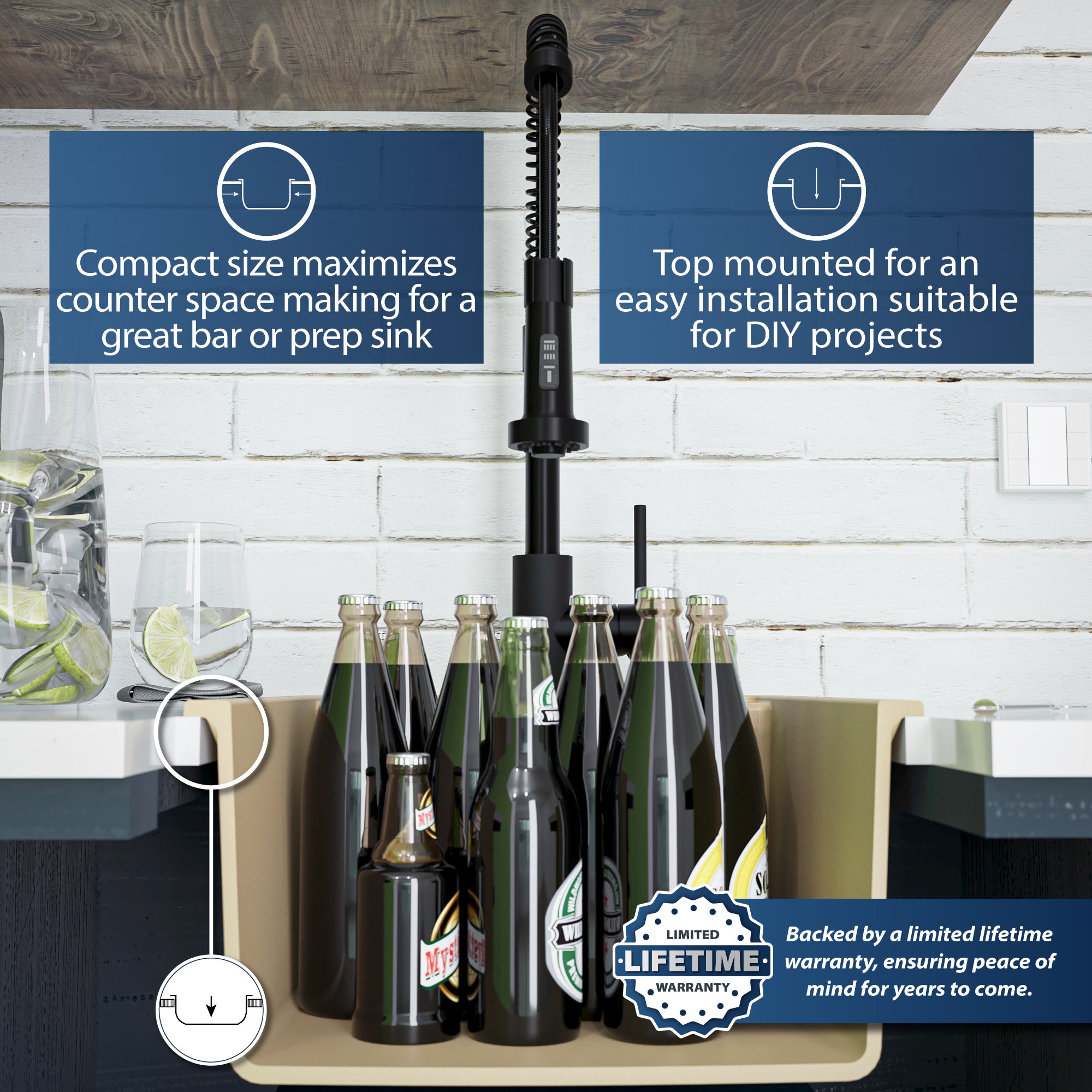 Alternate Image for Karran 16" Drop In/Topmount Quartz Composite Kitchen Sink, Bisque, QT-825-BI