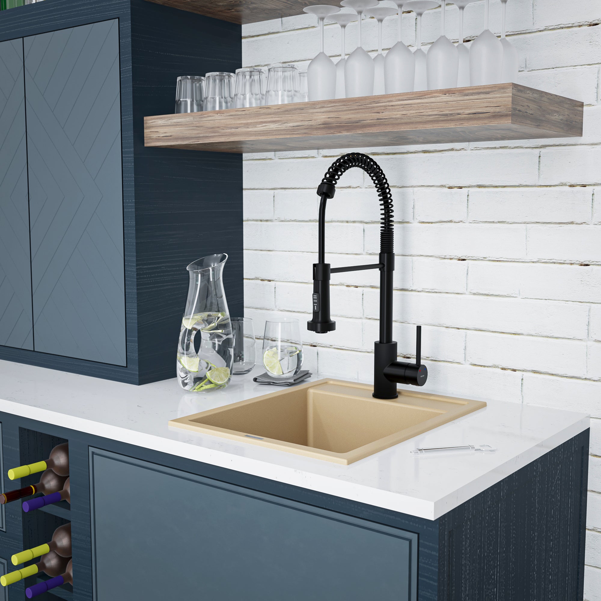 Alternate Image for Karran 16" Drop In/Topmount Quartz Composite Kitchen Sink, Bisque, QT-825-BI