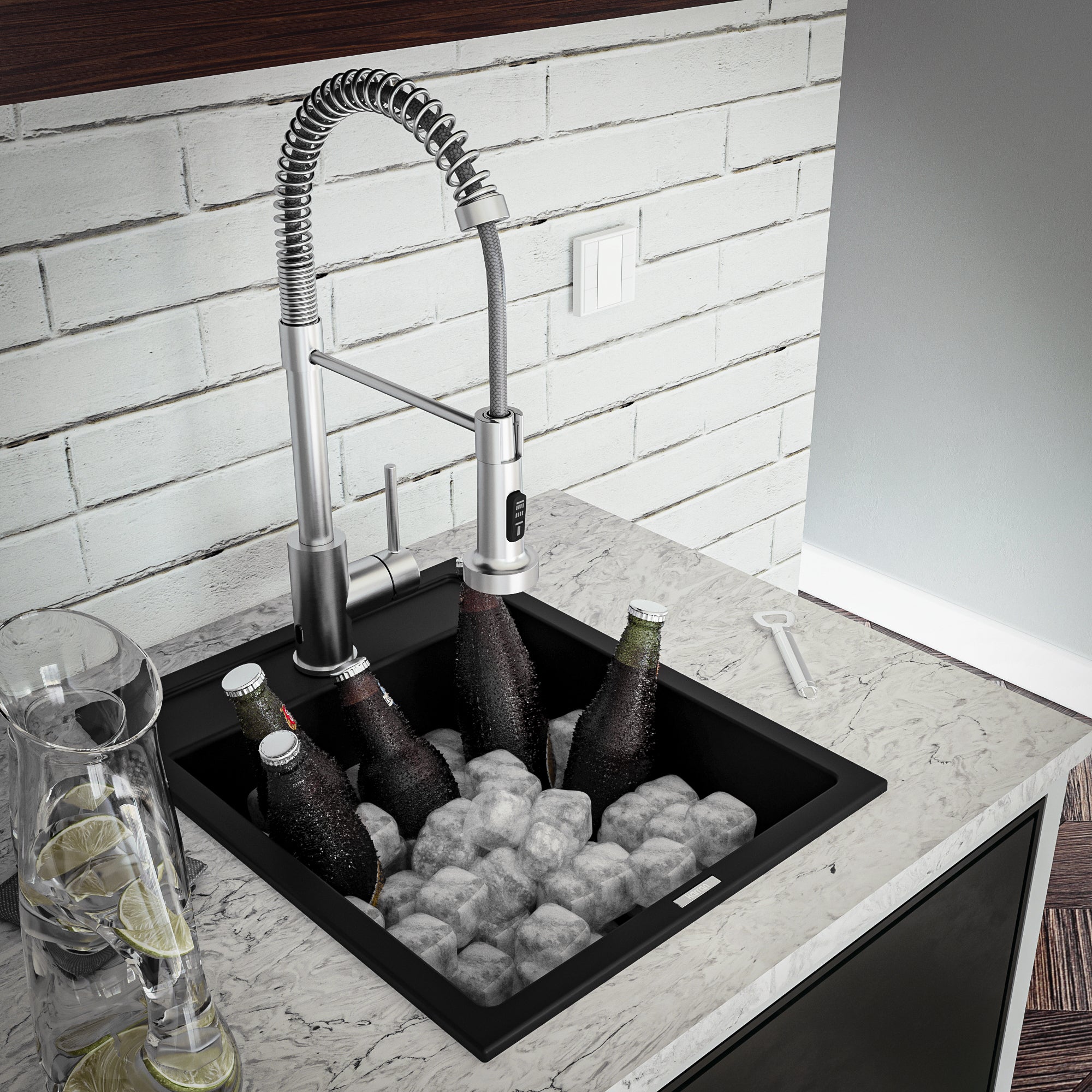 Alternate Image for Karran 16" Drop In/Topmount Quartz Composite Kitchen Sink, Black, QT-825-BL