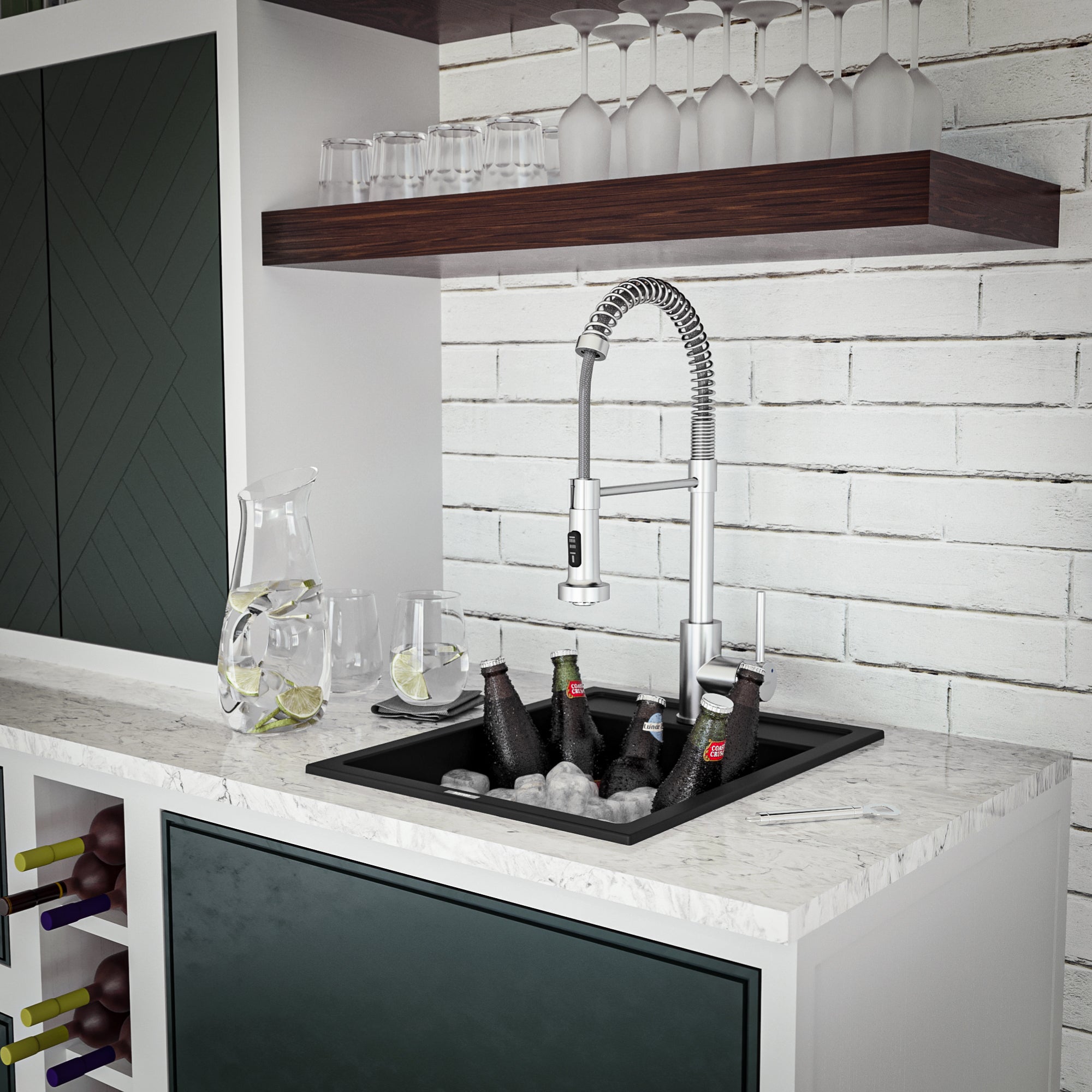 Alternate Image for Karran 16" Drop In/Topmount Quartz Composite Kitchen Sink, Black, QT-825-BL