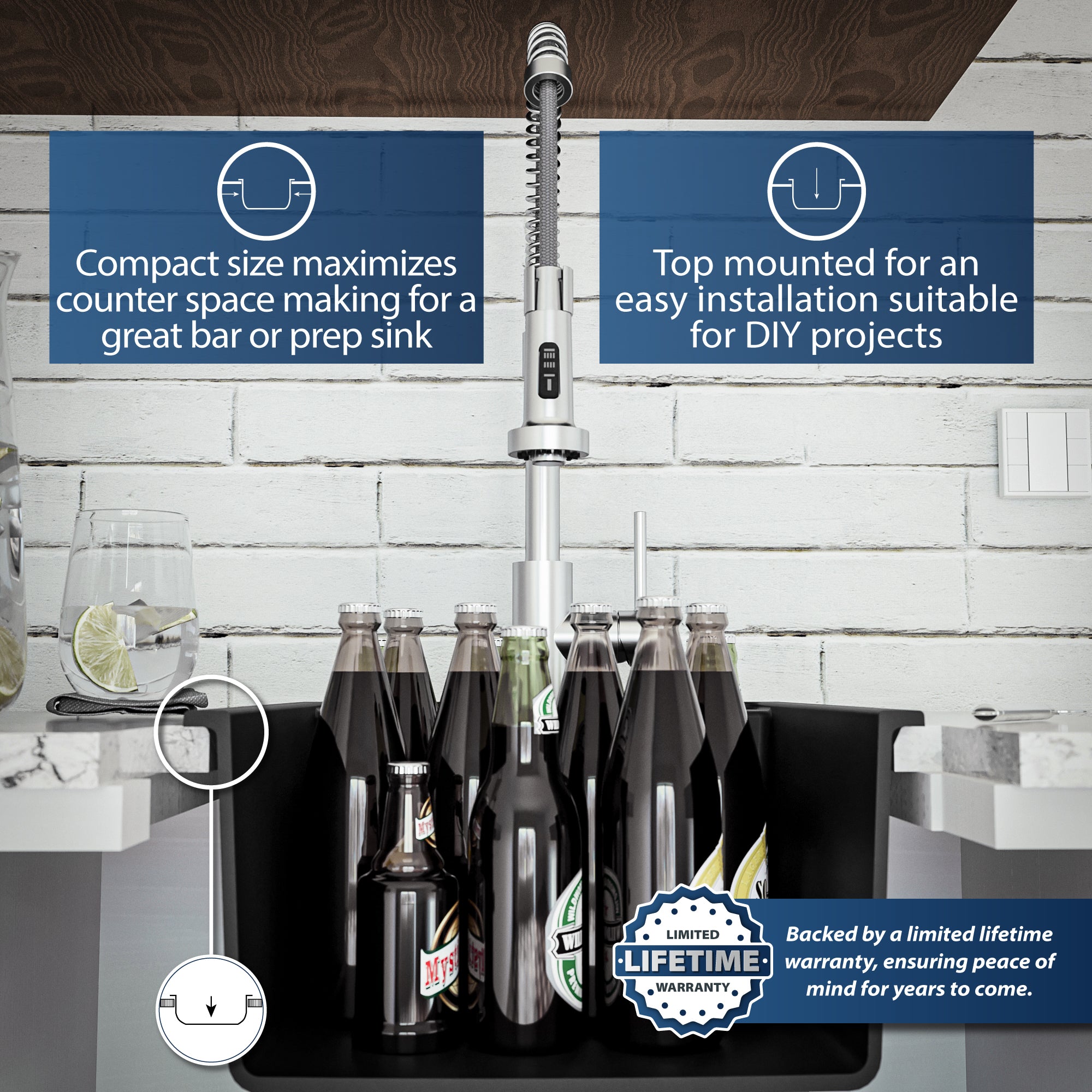 Alternate Image for Karran 16" Drop In/Topmount Quartz Composite Kitchen Sink, Black, QT-825-BL