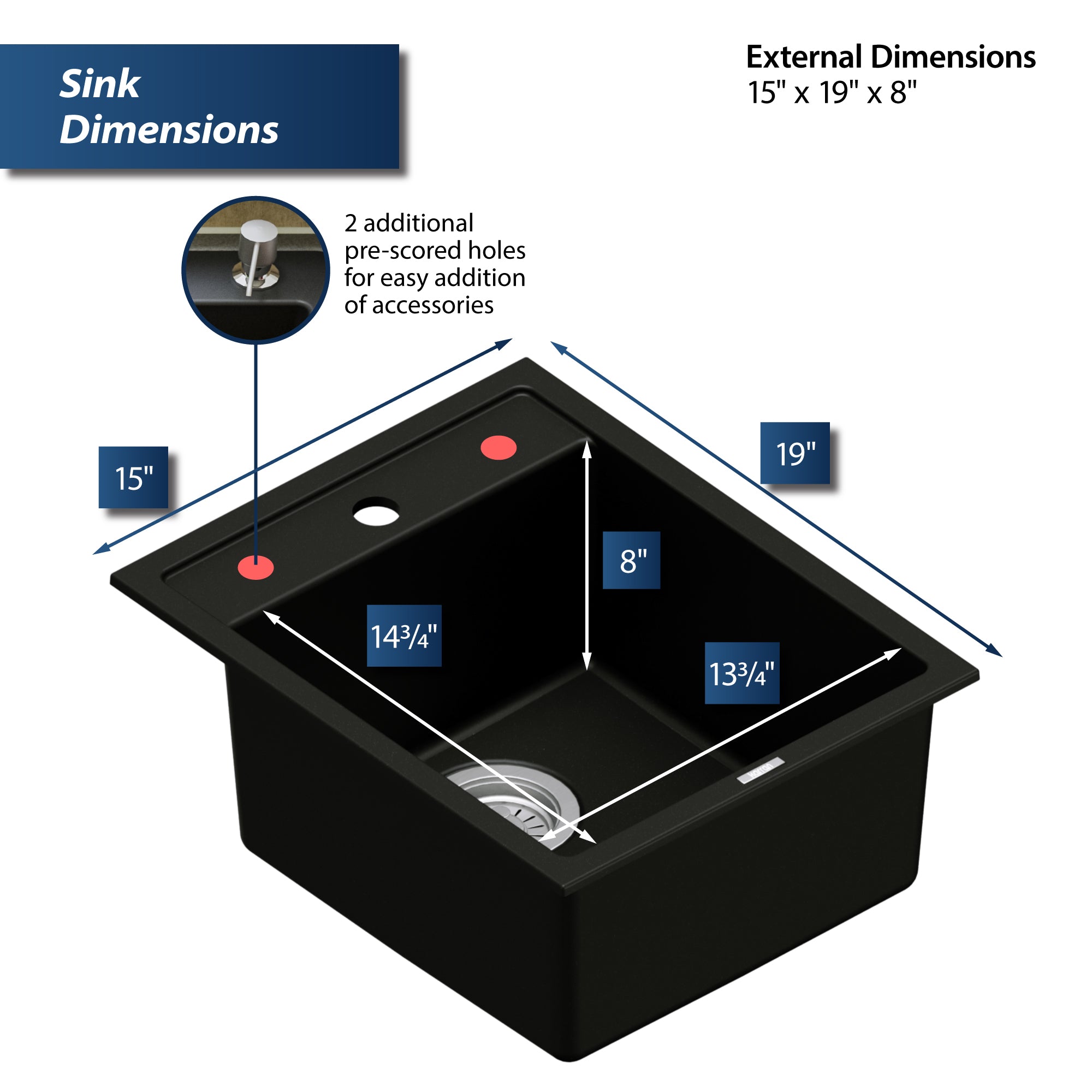 Alternate Image for Karran 16" Drop In/Topmount Quartz Composite Kitchen Sink, Black, QT-825-BL