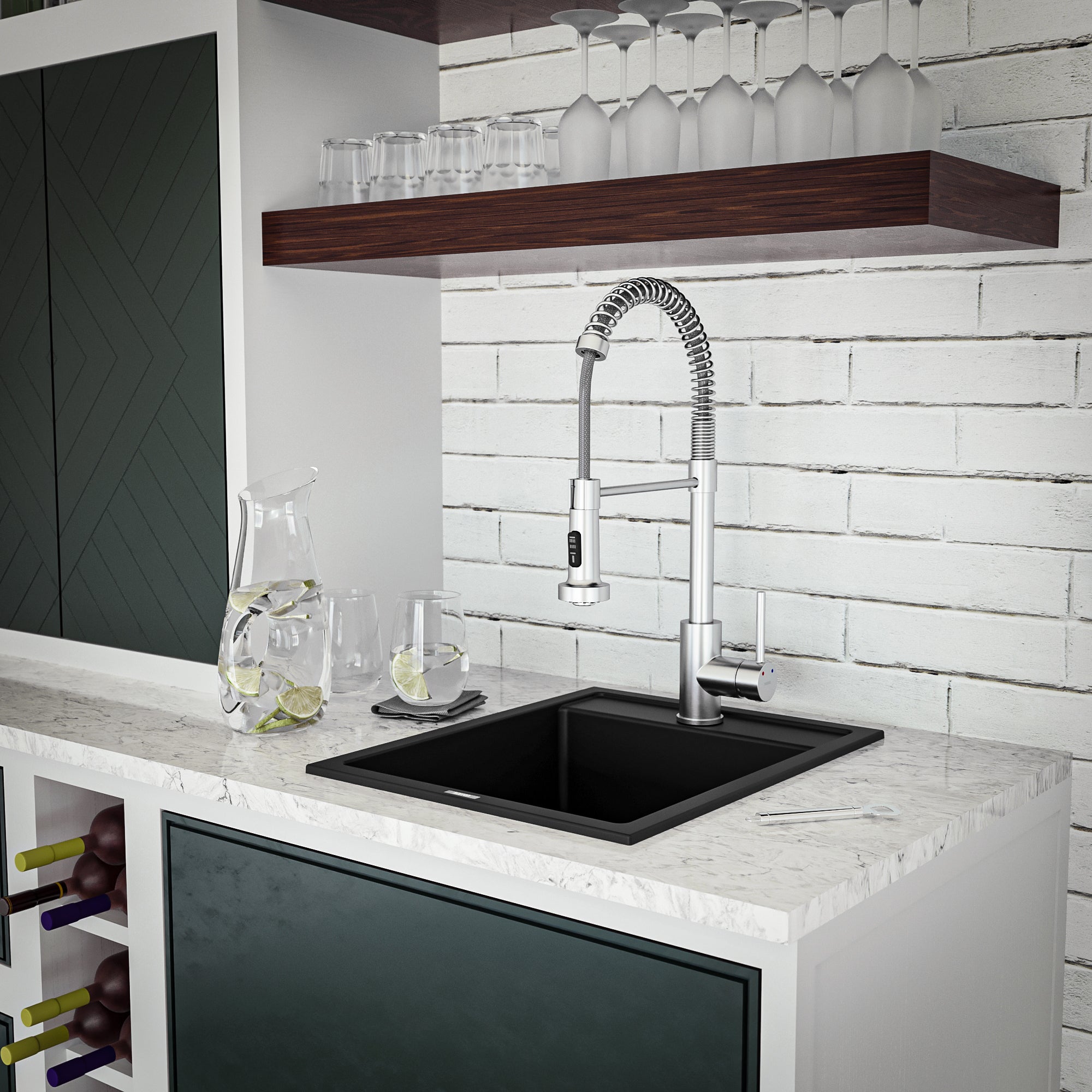 Alternate Image for Karran 16" Drop In/Topmount Quartz Composite Kitchen Sink, Black, QT-825-BL