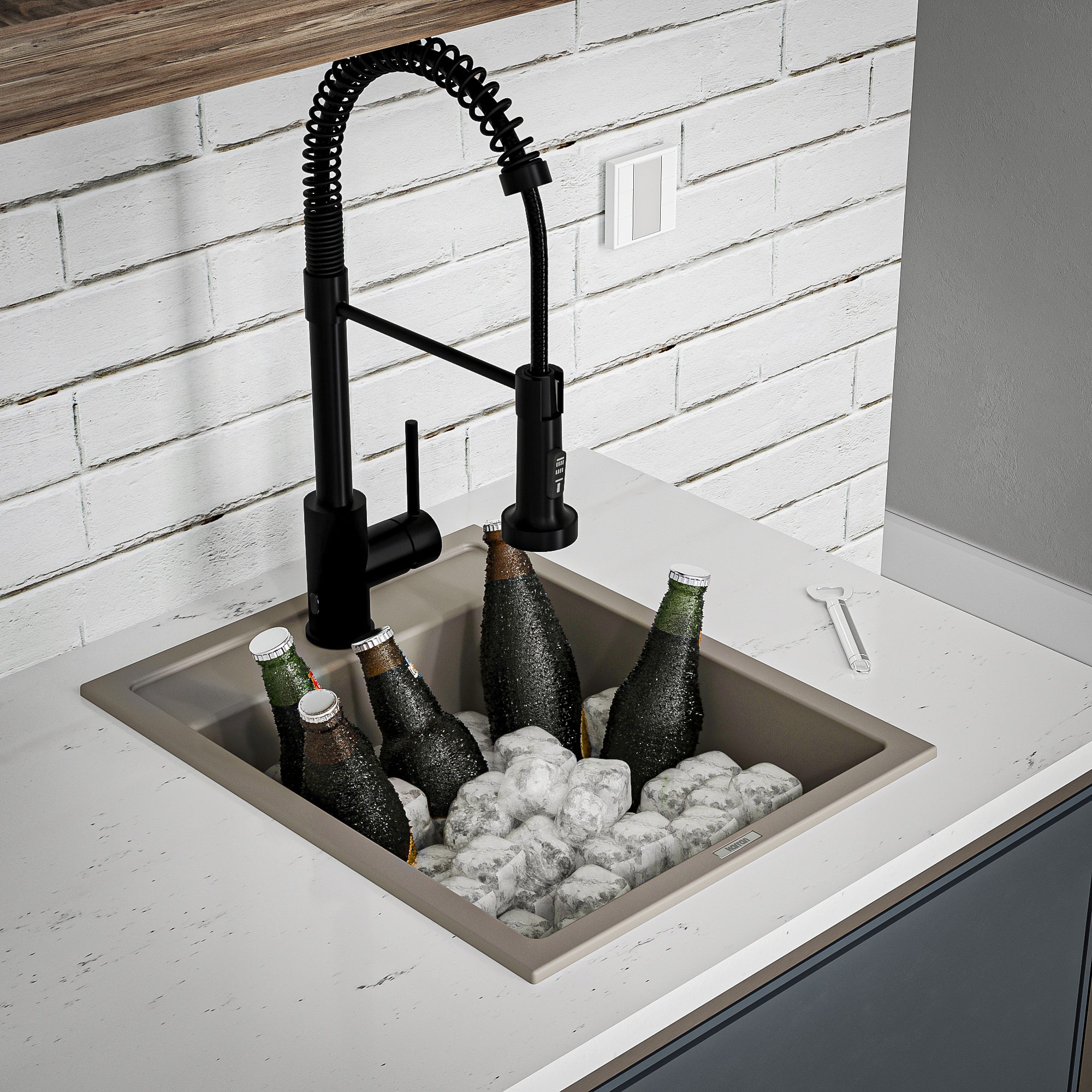 Alternate Image for Karran 16" Drop In/Topmount Quartz Composite Kitchen Sink, Concrete, QT-825-CN