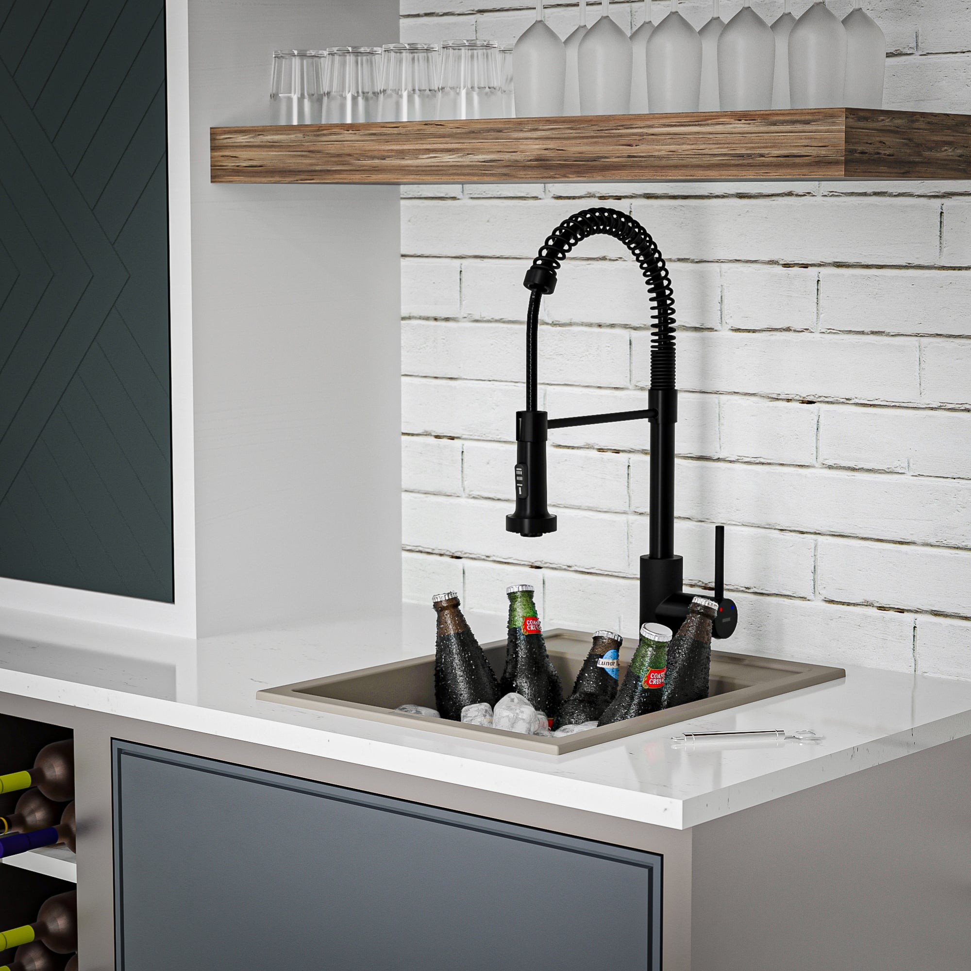 Alternate Image for Karran 16" Drop In/Topmount Quartz Composite Kitchen Sink, Concrete, QT-825-CN