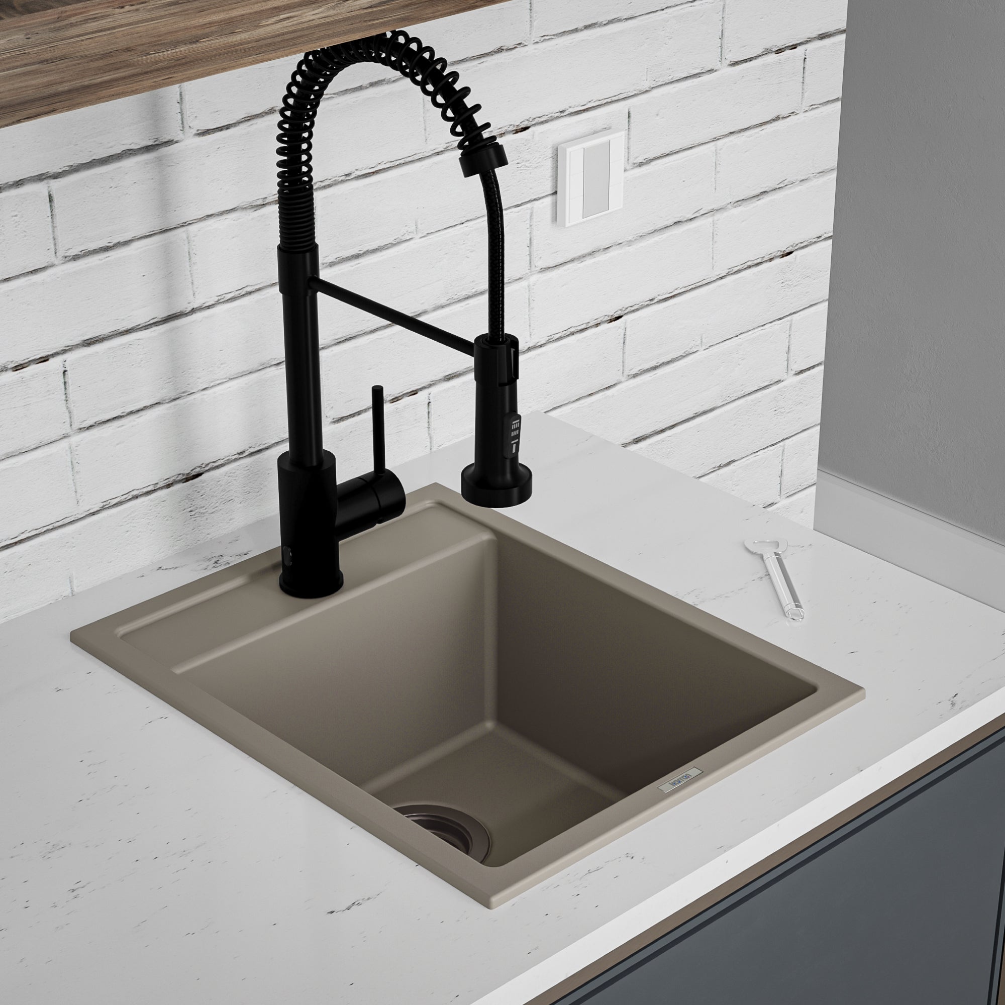 Alternate Image for Karran 16" Drop In/Topmount Quartz Composite Kitchen Sink, Concrete, QT-825-CN