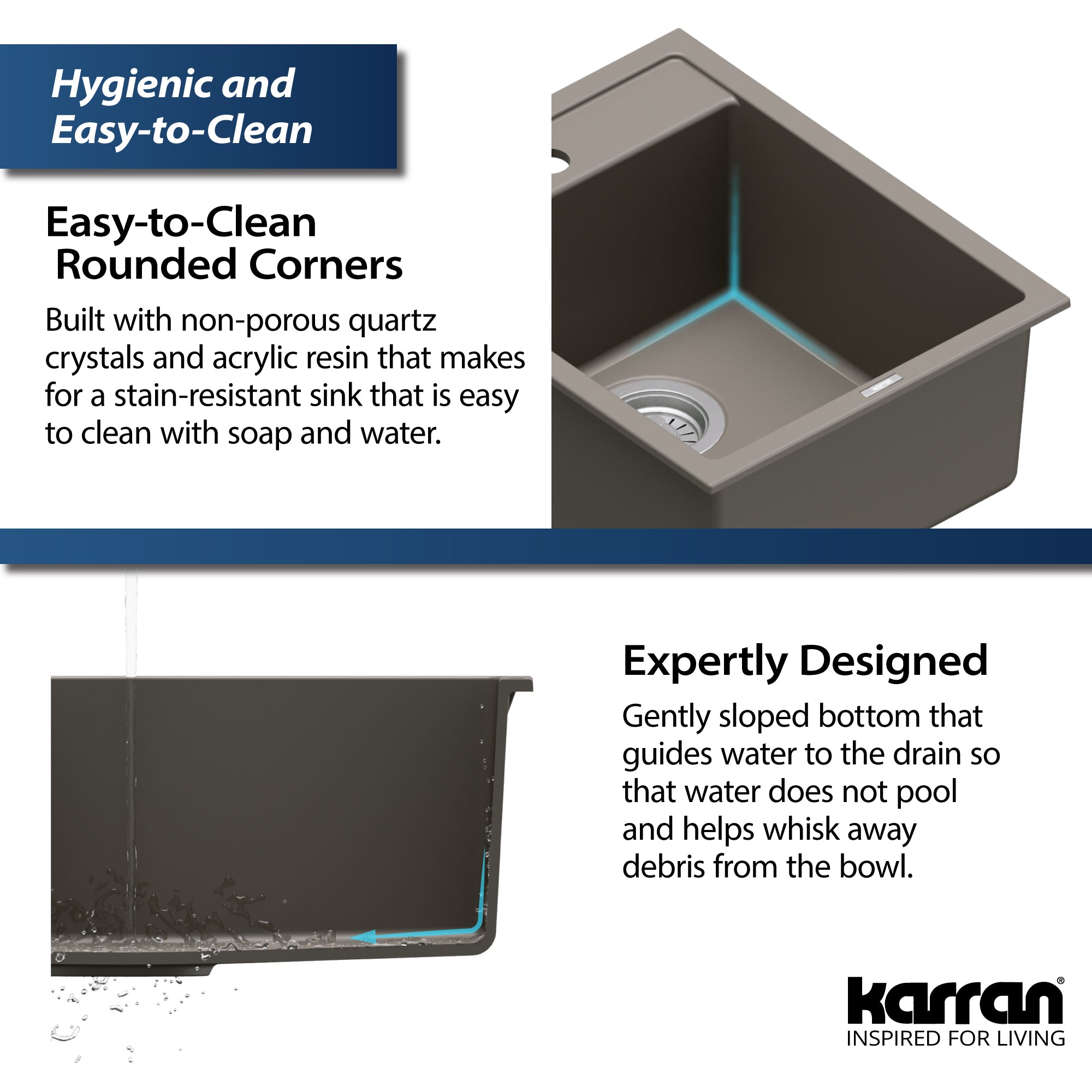 Alternate Image for Karran 16" Drop In/Topmount Quartz Composite Kitchen Sink, Concrete, QT-825-CN
