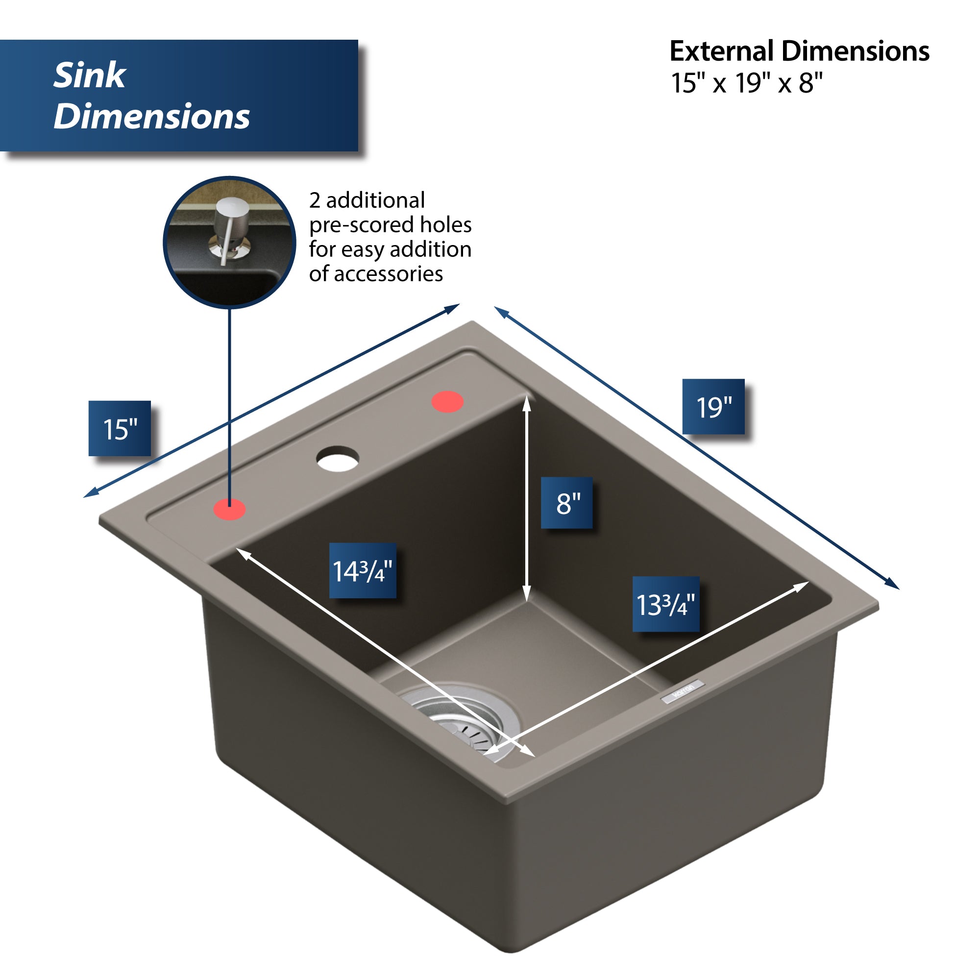 Alternate Image for Karran 16" Drop In/Topmount Quartz Composite Kitchen Sink, Concrete, QT-825-CN