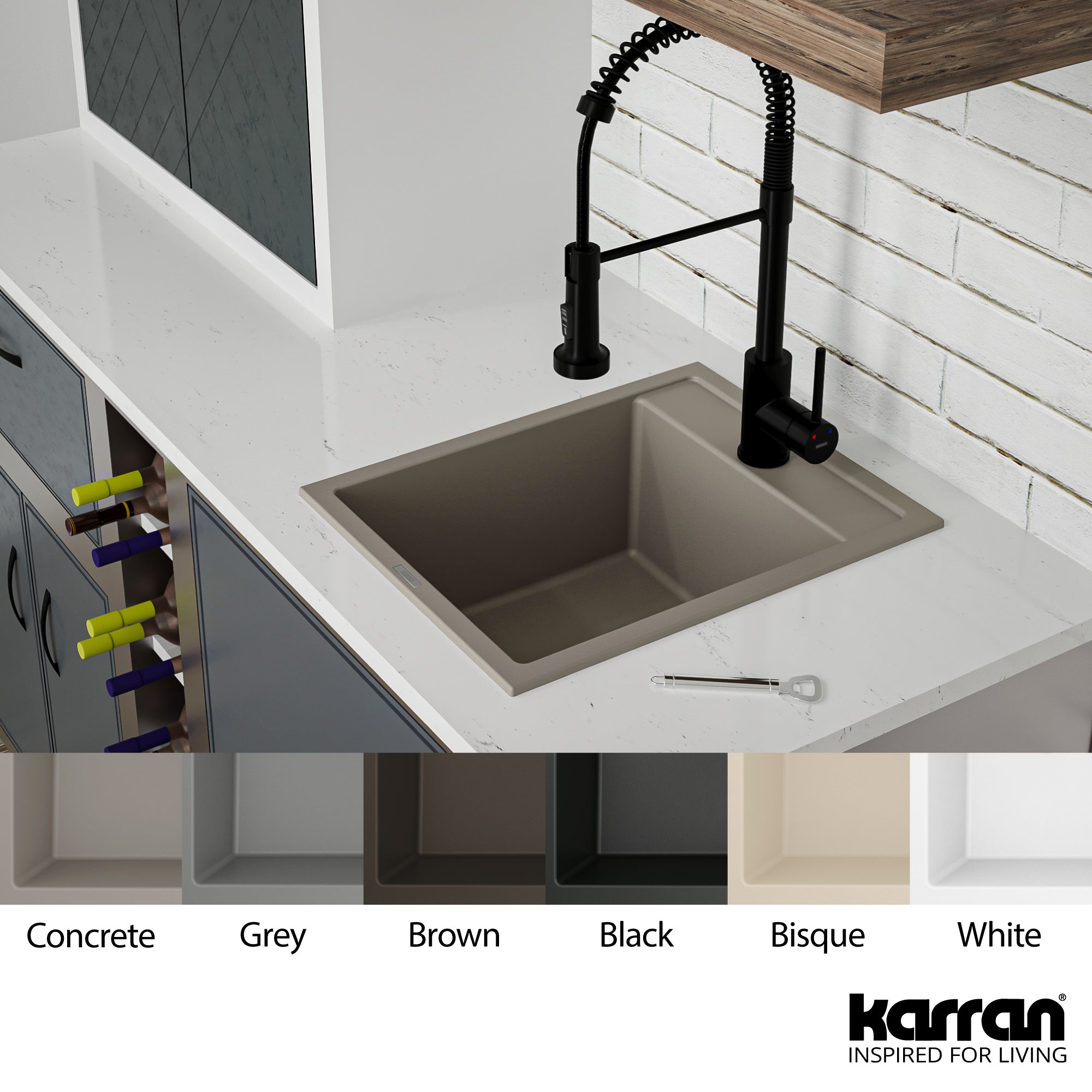Alternate Image for Karran 16" Drop In/Topmount Quartz Composite Kitchen Sink, Concrete, QT-825-CN